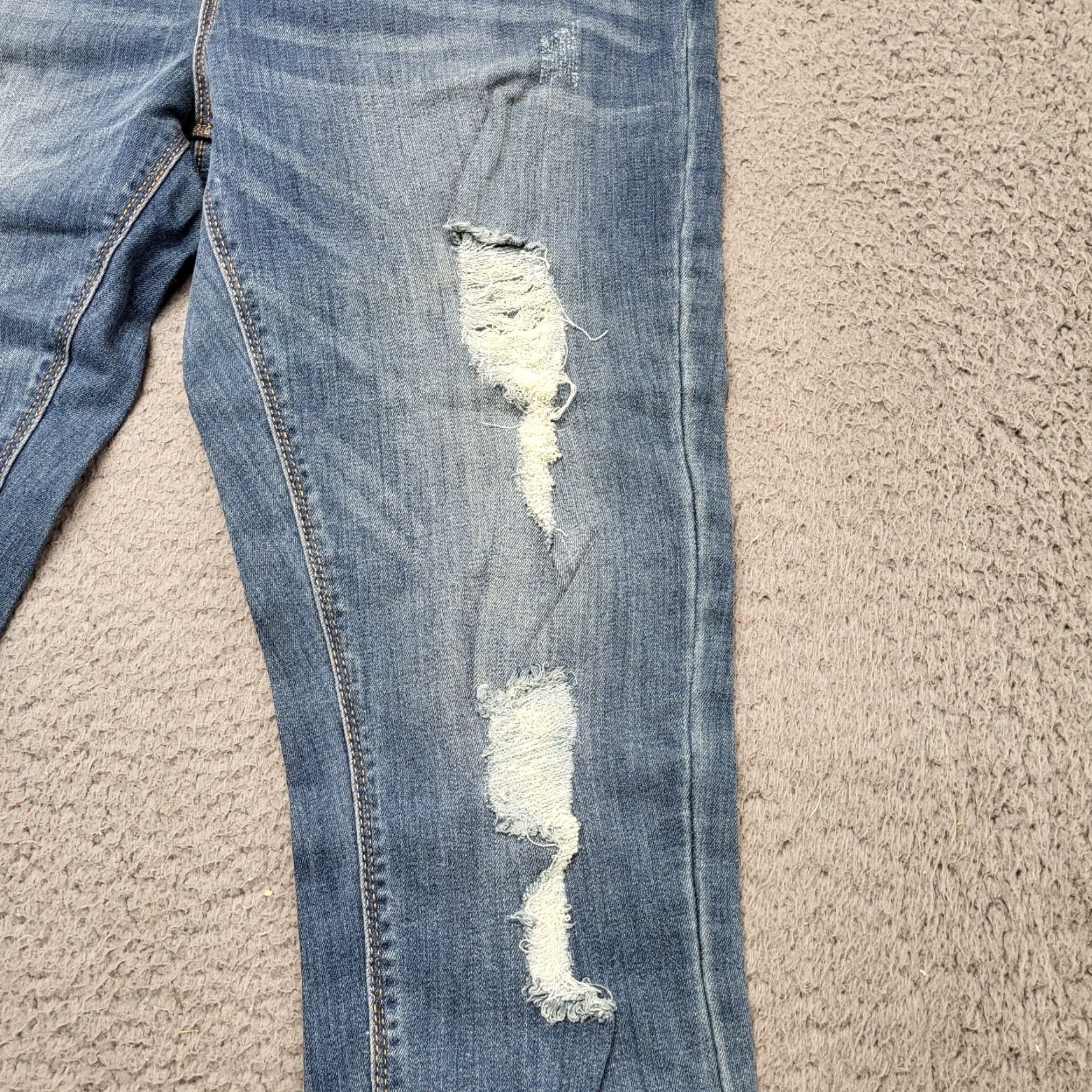Vintage INDIGO REIN Jeans Women's 13/30 Medium Blue Distressed High Rise Crop Slim 5-Pocket Denim Jeans Womens 90s City College Fashion Size 34" / US 12 / IT 48 - 5 Thumbnail