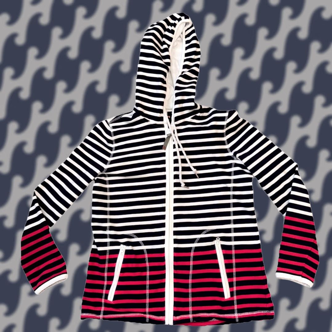 Talbots Talbots Full Zip Hoodie Women’s Size M Pink Black White Stripe Knit Top Shirt Hoodie Size M / US 6-8 / IT 42-44 - 1 Thumbnail