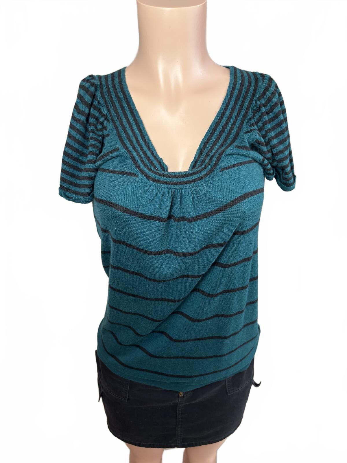 Mossimo Y2K Goth Teal Black Striped Scoop Neck Knit Top Medium Size M / US 6-8 / IT 42-44 - 2 Thumbnail
