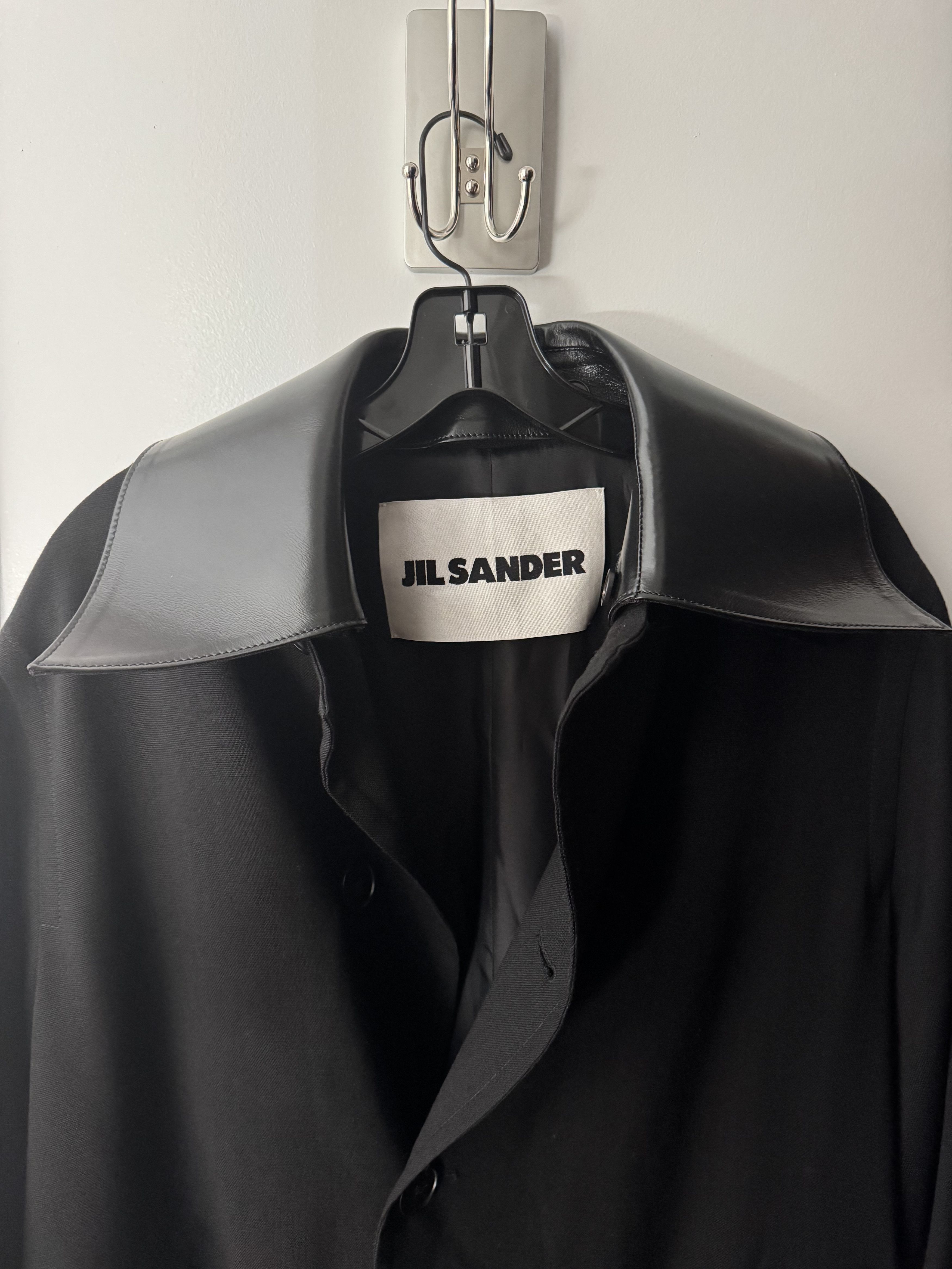 Jil Sander Jil Sander Black Wool Coat with Leather collar Size US S / EU 44-46 / 1 - 7 Thumbnail