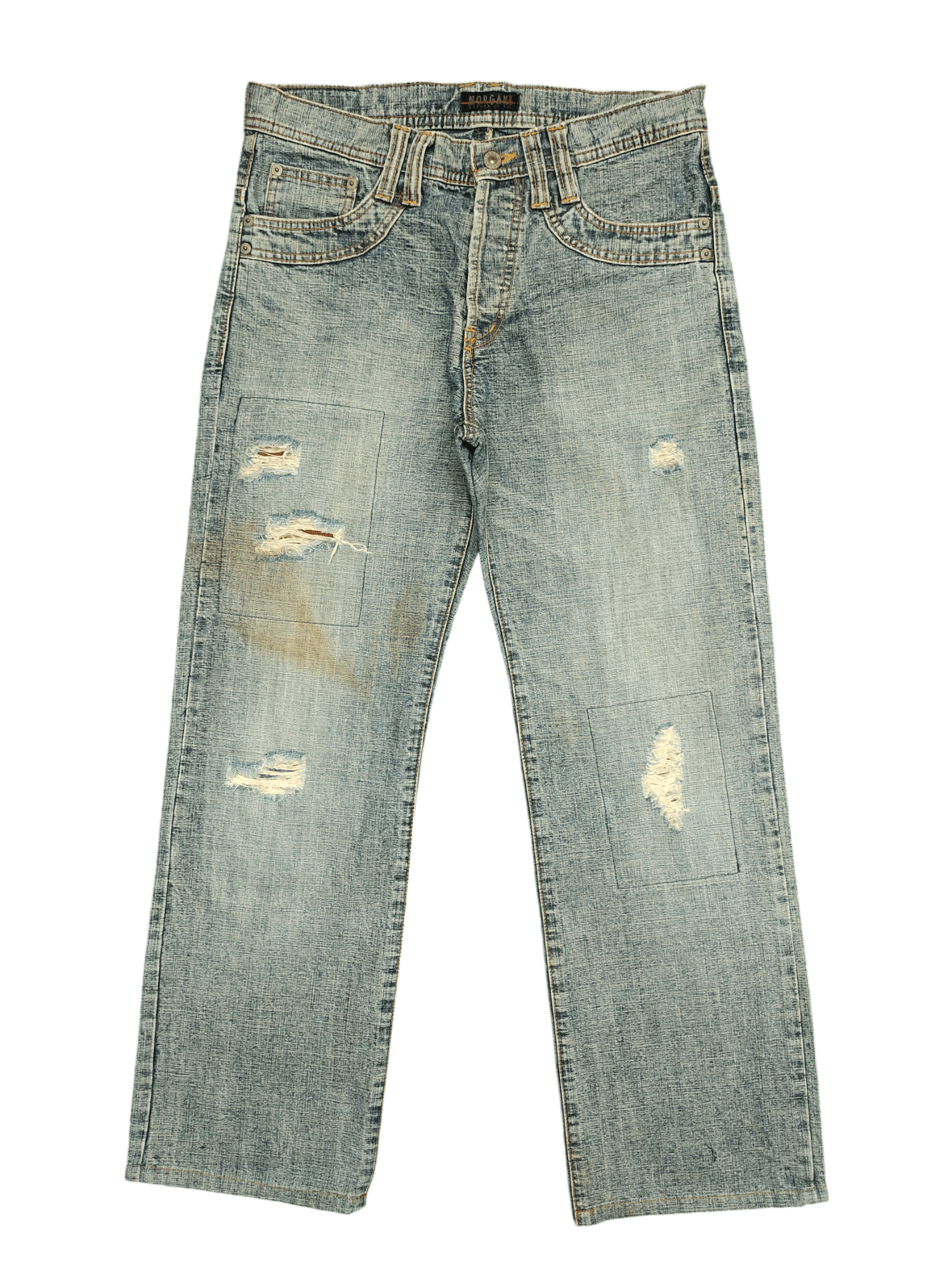 1990s Morgan Homme Distress Rusty Faded Patchwork Jeans