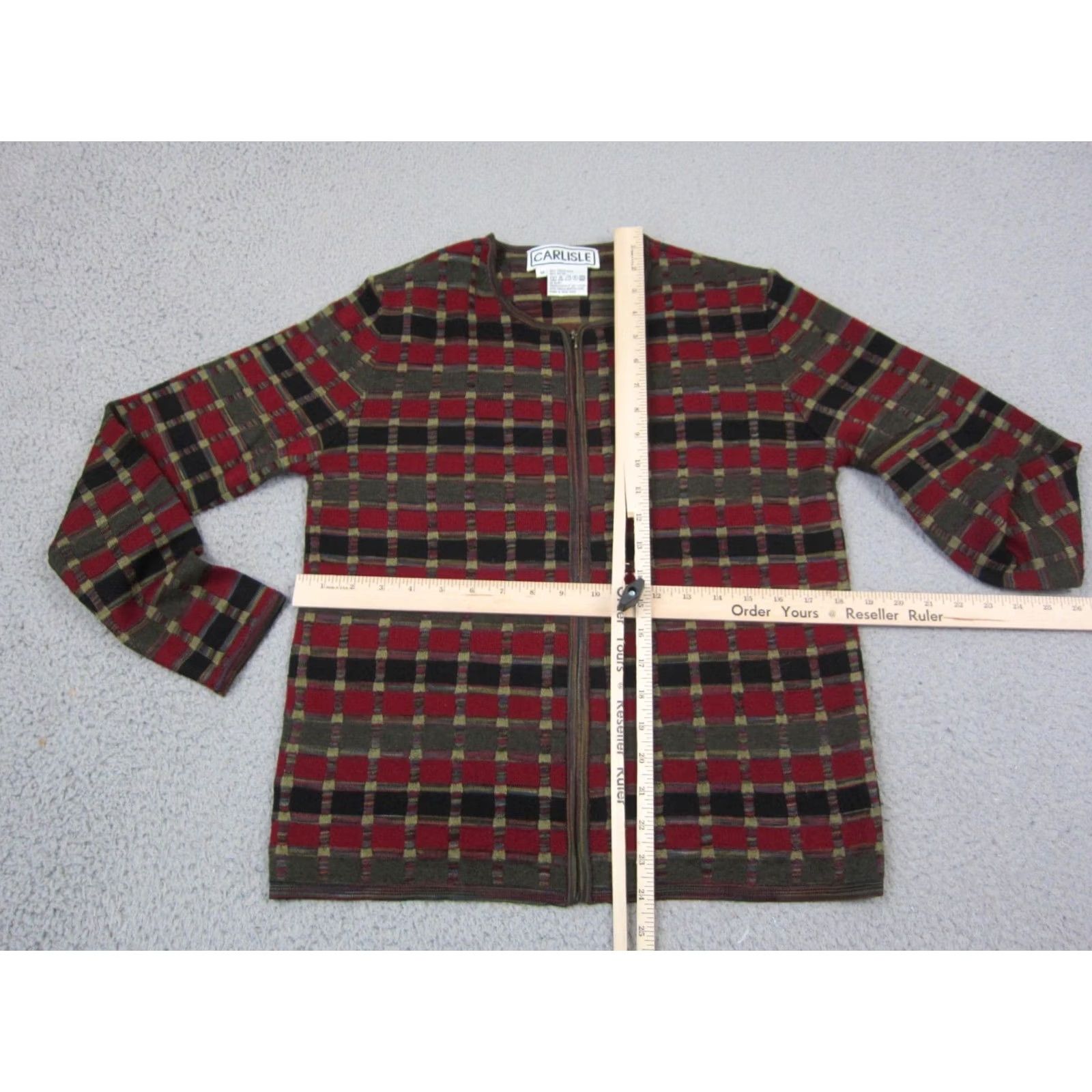 Vintage VINTAGE Carlisle Cardigan Mens M Red Wool Check Sweater 90s USA CardiGan Zipper Cropped? Size US M / EU 48-50 / 2 - 5 Thumbnail