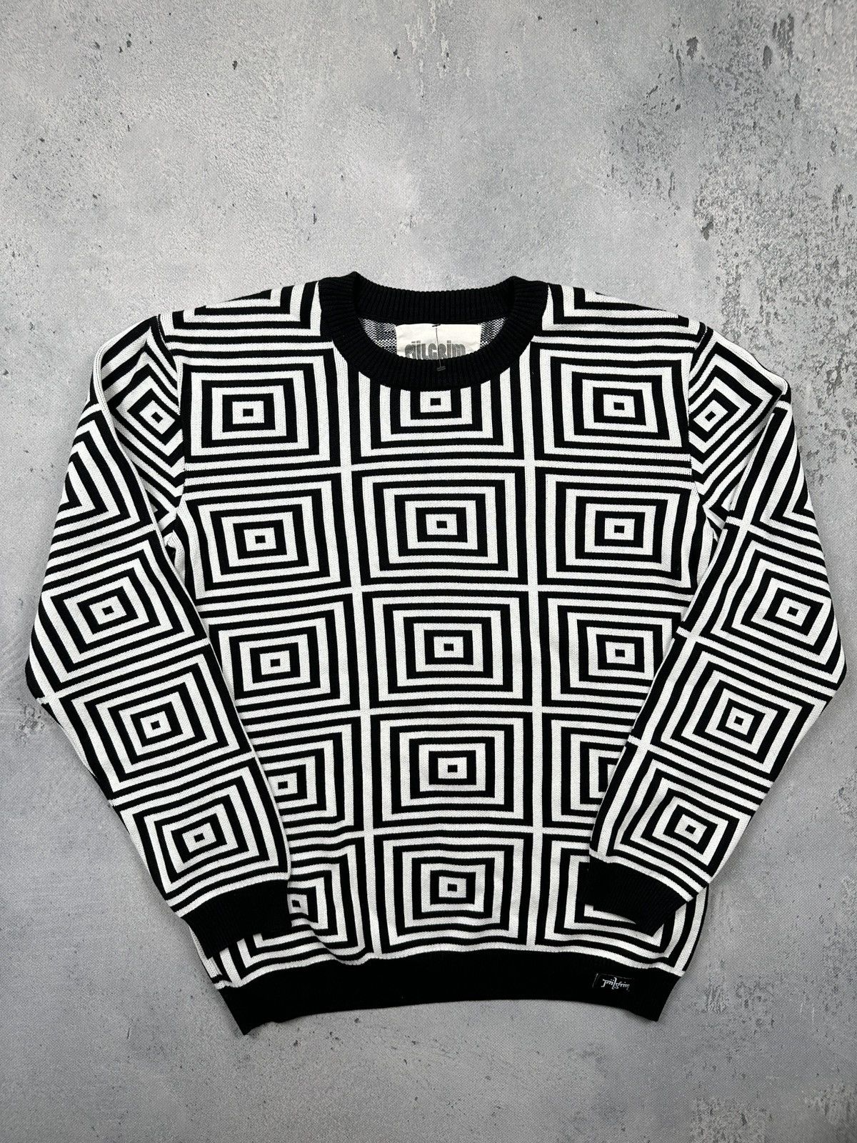 Affliction Piilgrim Men's 1967 Geometric Crew Knit in Black/White y2k Size US L / EU 52-54 / 3 - 11 Thumbnail