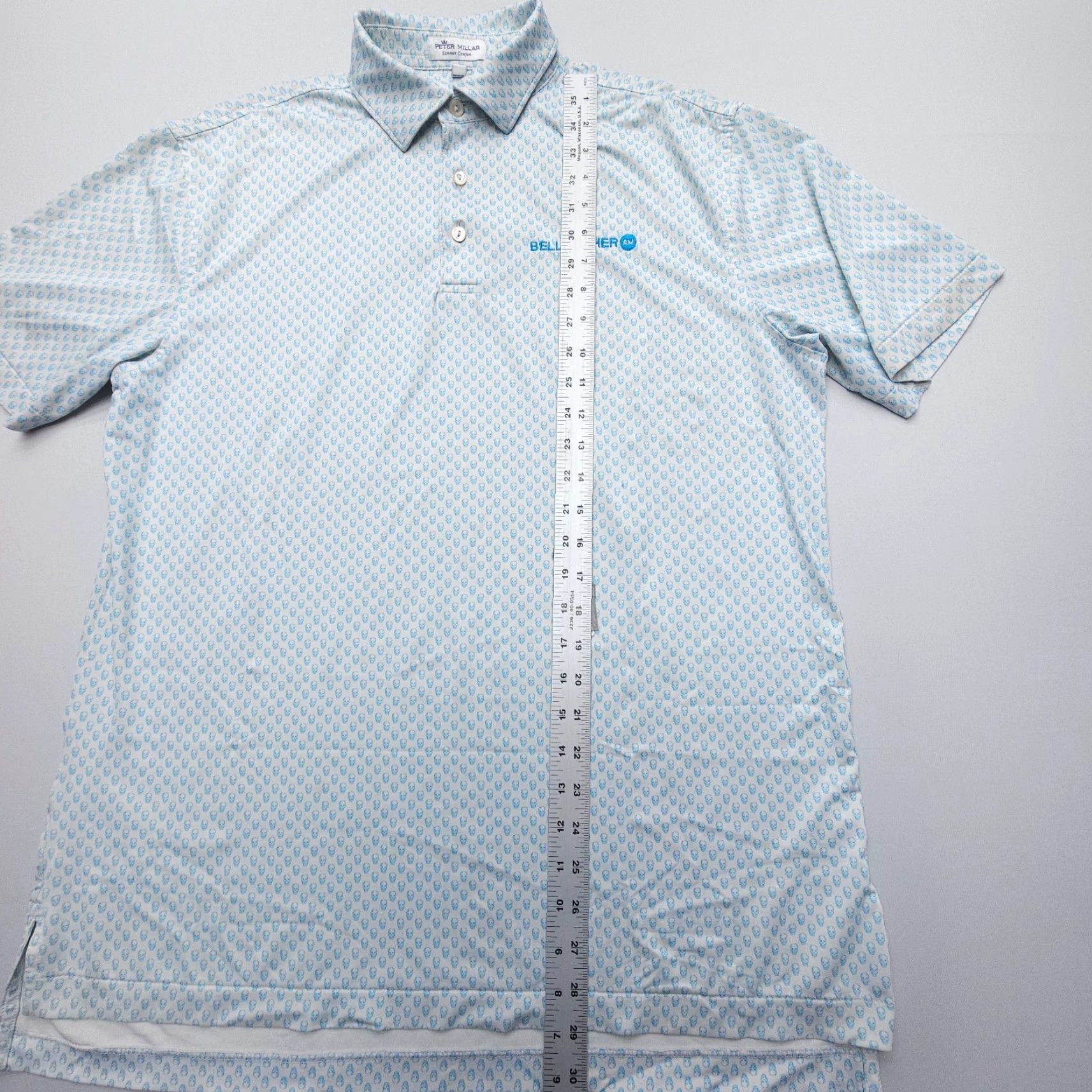 Peter Millar Peter Millar Summer Comfort Polo Mens M Blue Skull Print Stretch Geometric Short Sleeve Shirt Polo USA Capimum? Size US M / EU 48-50 / 2 - 7 Thumbnail