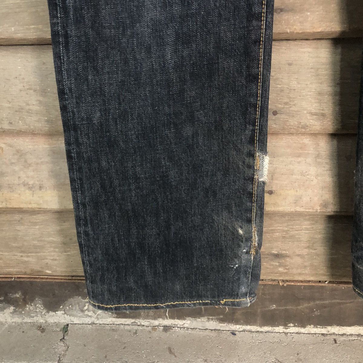 DL R 45rpm selvedge Black faded Distressed Denim Pants #7321