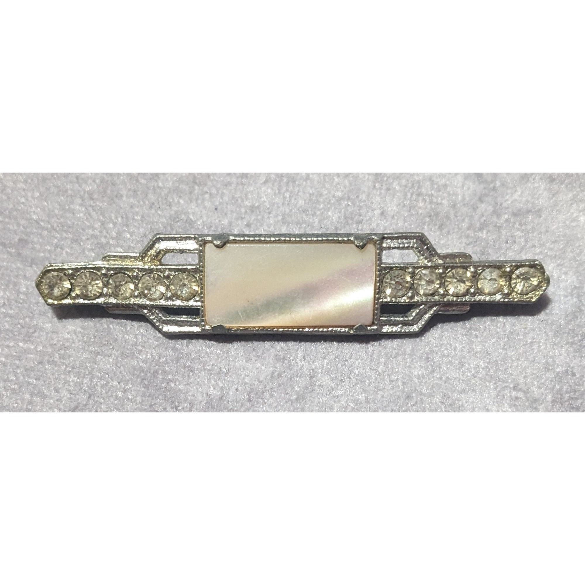 Other Vintage Art Deco Mother Of Pearl Rhinestone Silver Tone Broo Size ONE SIZE - 4 Thumbnail