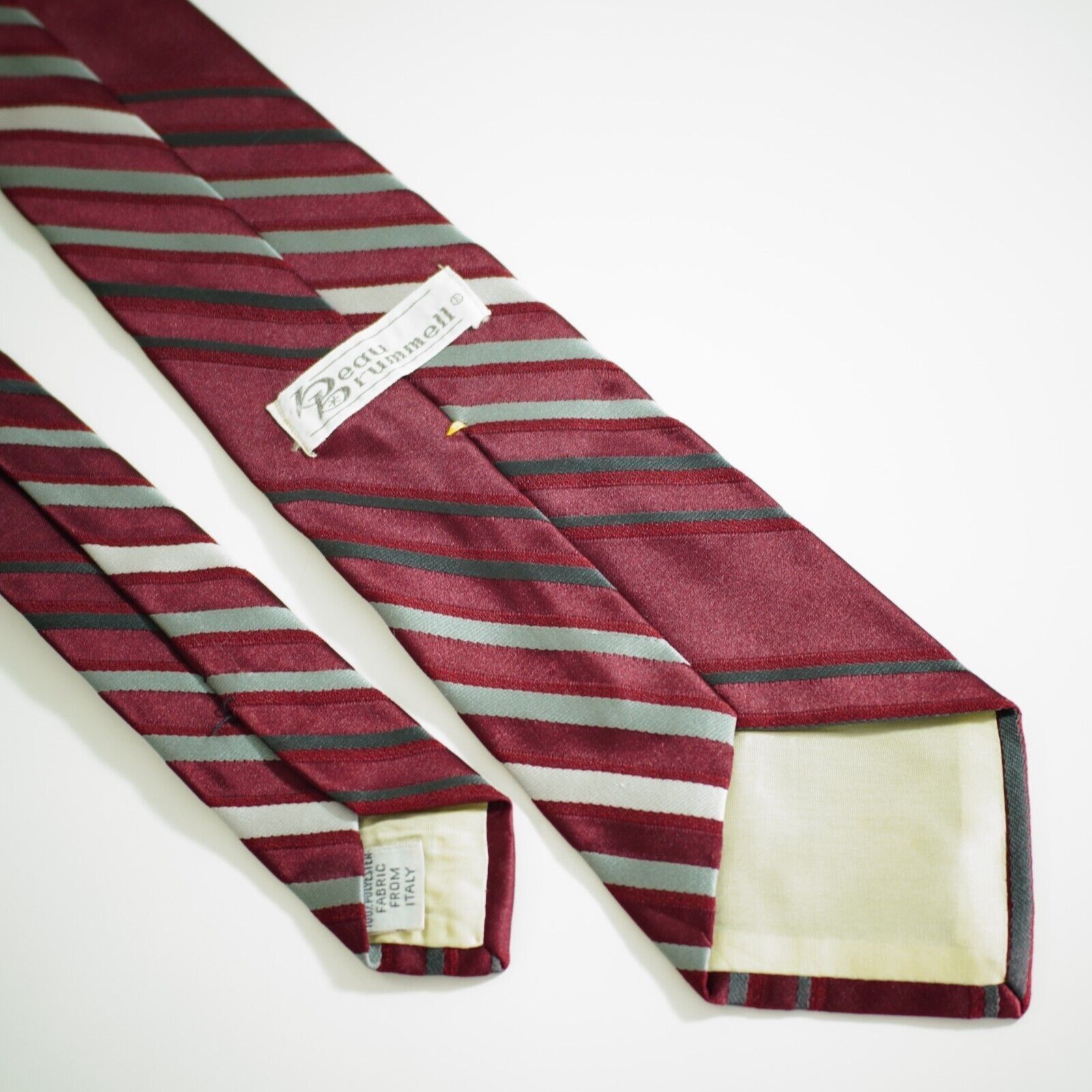 Vintage Beau Brummell Red Silver Striped Polyester Woven Short Tie I Size ONE SIZE - 5 Thumbnail