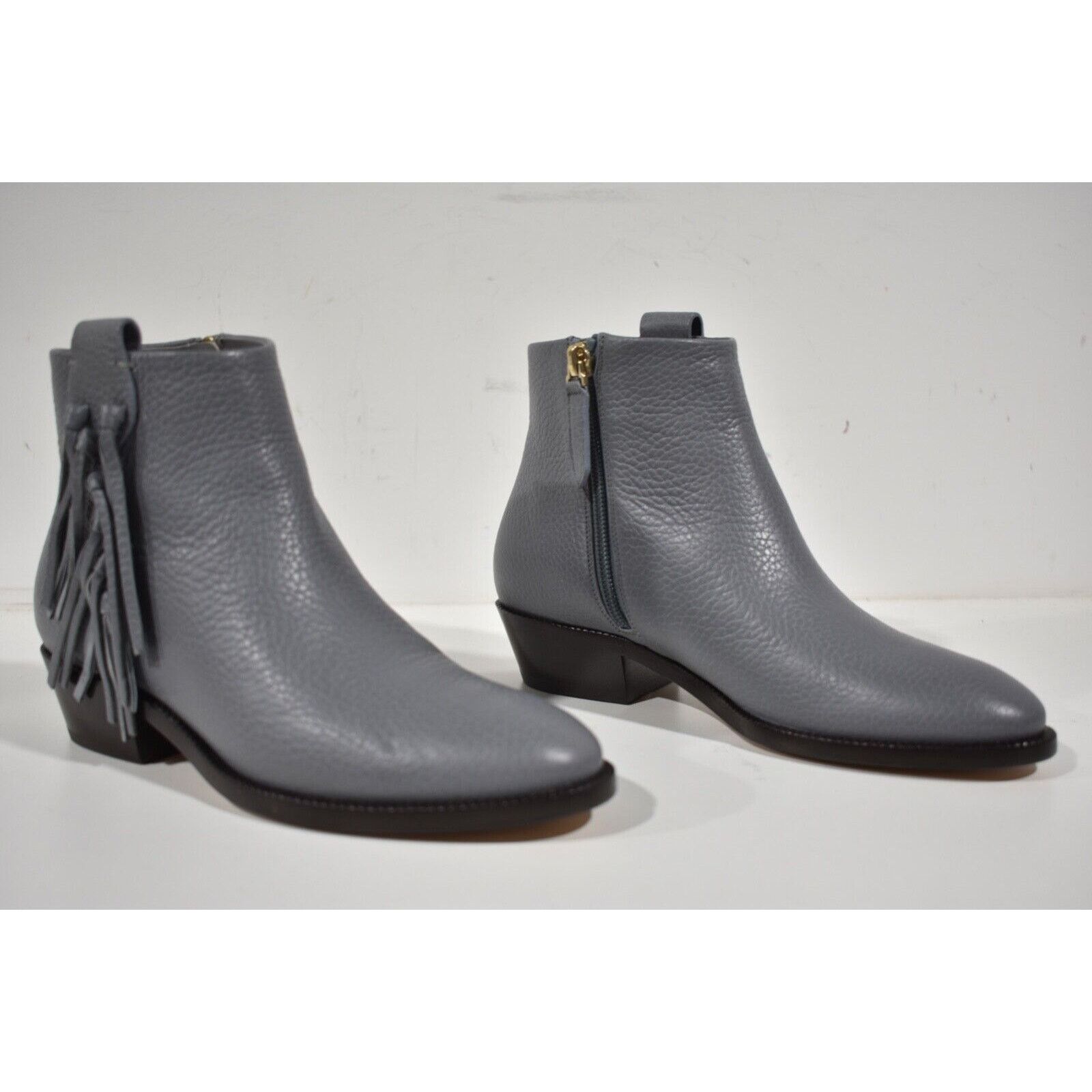 Valentino Valentino Rockstud Grey Pebbled Leather Fringe Western Zip Size US 5 / IT 35 - 3 Thumbnail