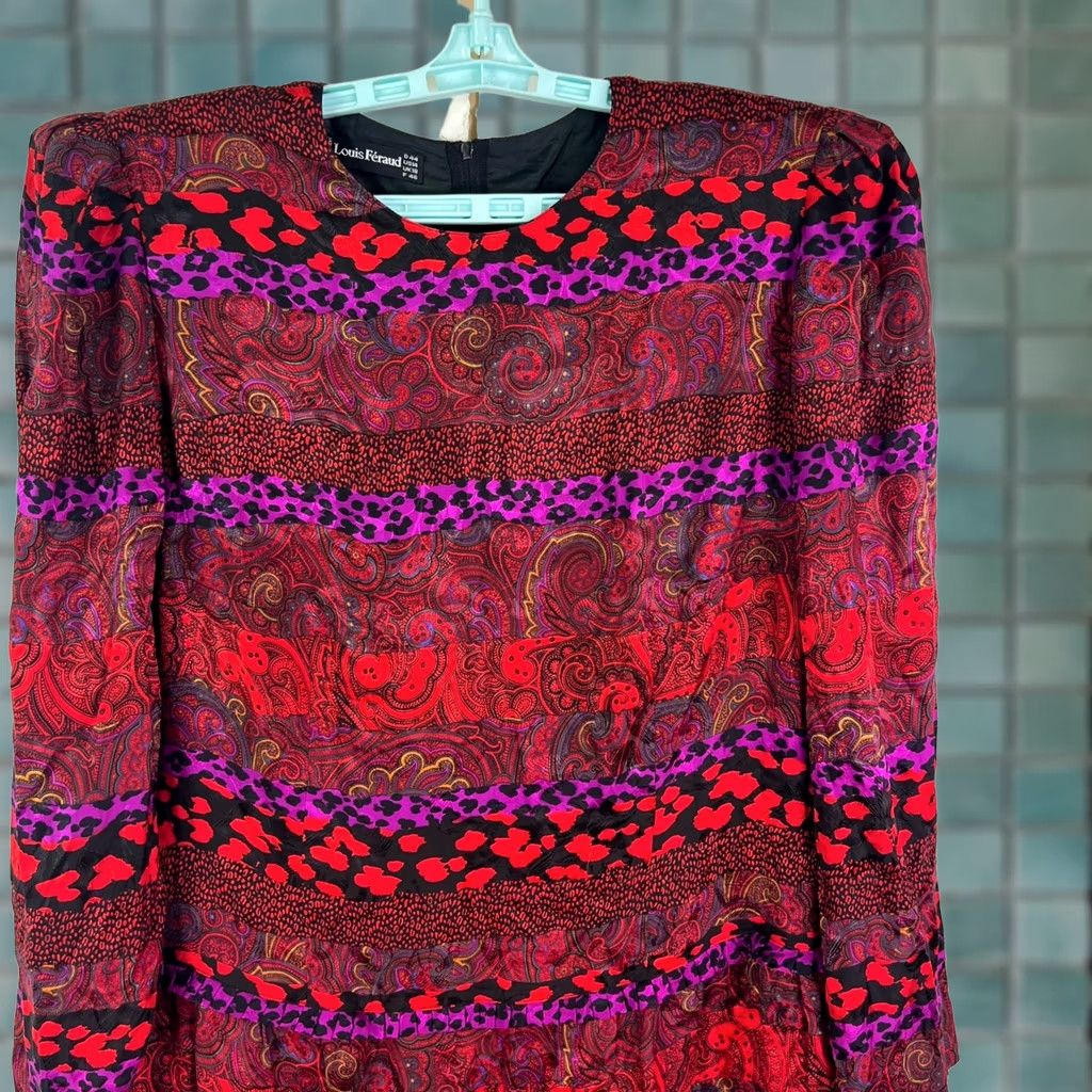 Louis Feraud VINTAGE Louis Feraud Dress Women's 14 Red Geometric Lined Silk 100% 80s Germany Size XL / US 12-14 / IT 48-50 - 1 Thumbnail