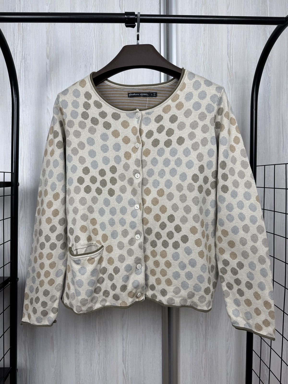 Gudrun Sjoden Gudrun Sjoden Beige Quirky Polka-Dot cotton Cardigan Sweater Size L / US 10 / IT 46 - 2 Thumbnail