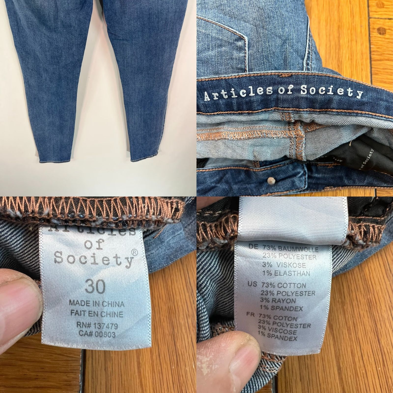 Vintage Articles Of Society Women's Distressed Skinny Jeans Size 30 Blue Stone Wash 28" Inseam Regular Fit Size 30" / US 8 / IT 44 - 8 Thumbnail