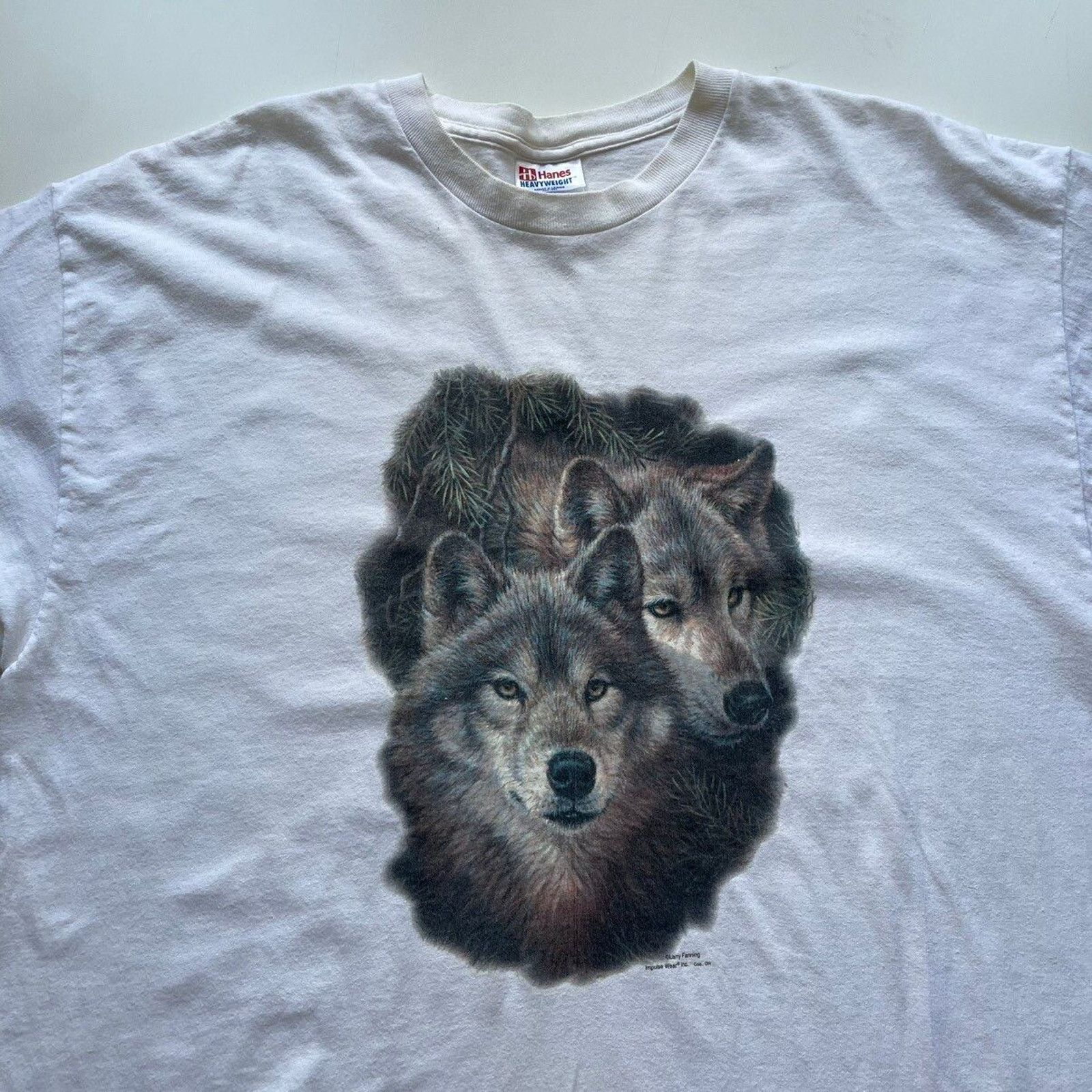 Hanes Vintage 90s Wolf Wildlife Animal Art T Shirt XL Hanes Rare Size US XL / EU 56 / 4 - 2 Thumbnail