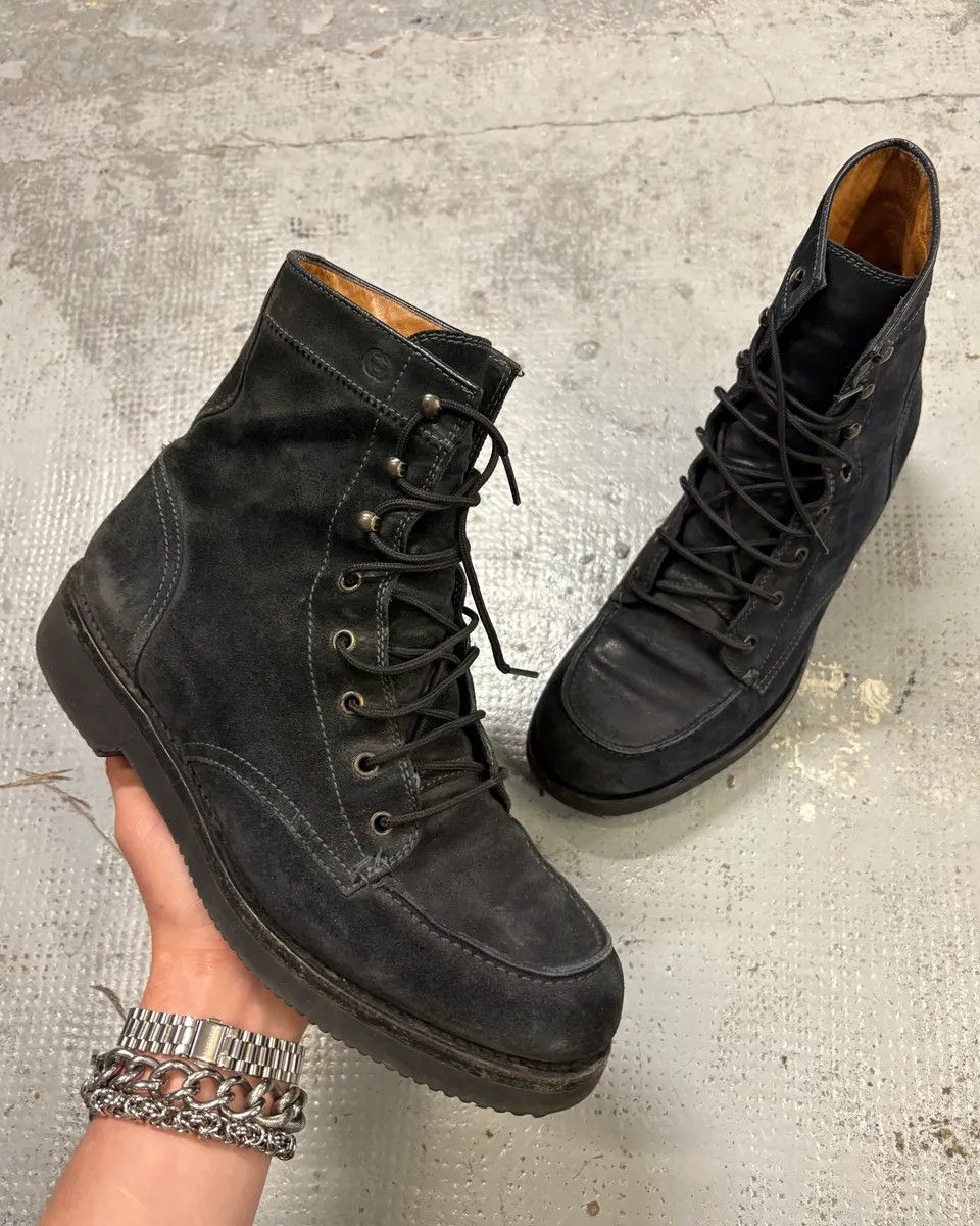 Gucci 2000s Gucci Black Suede Lace-Up Contrast Leather Boots Size US 11.5 / EU 44-45 - 1 Thumbnail