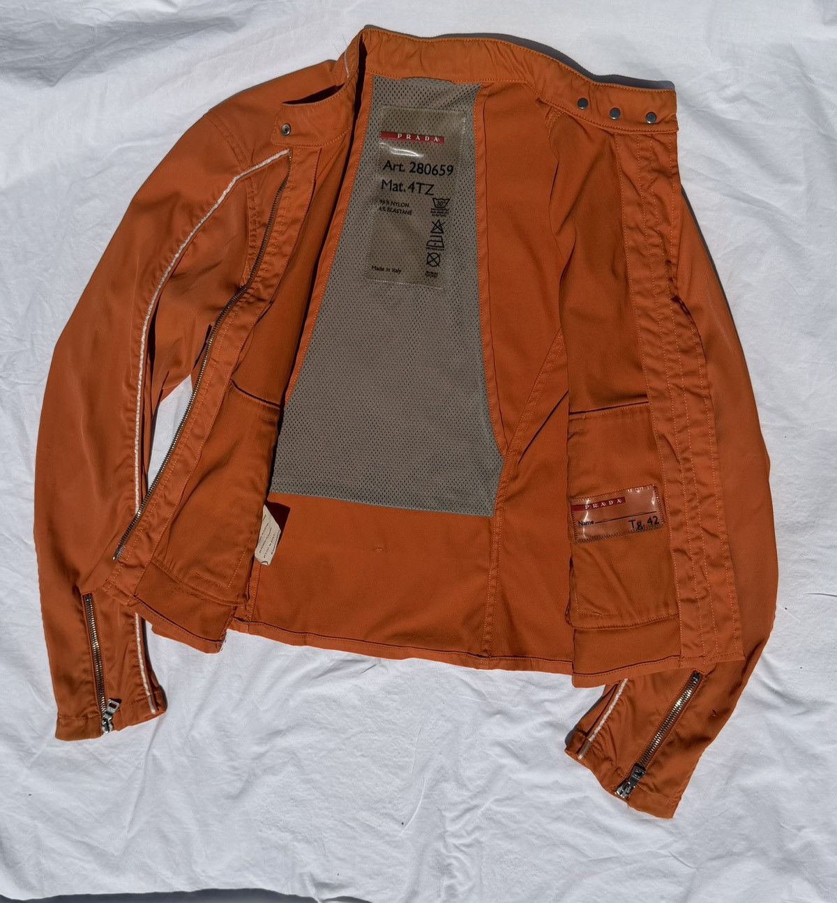Prada SS2002 Prada Orange Nylon Biker Jacket Size US XS / EU 42 / 0 - 11 Thumbnail