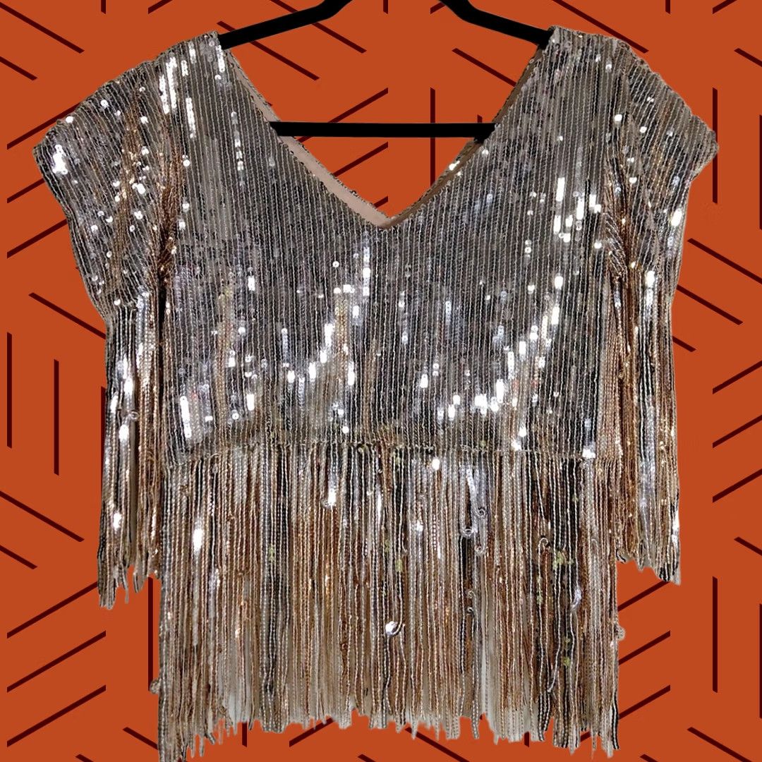 Vintage MARIANA CAMACHO -M- Sequin Fringe Top Silver Short M Women Size M / US 6-8 / IT 42-44 - 1 Thumbnail