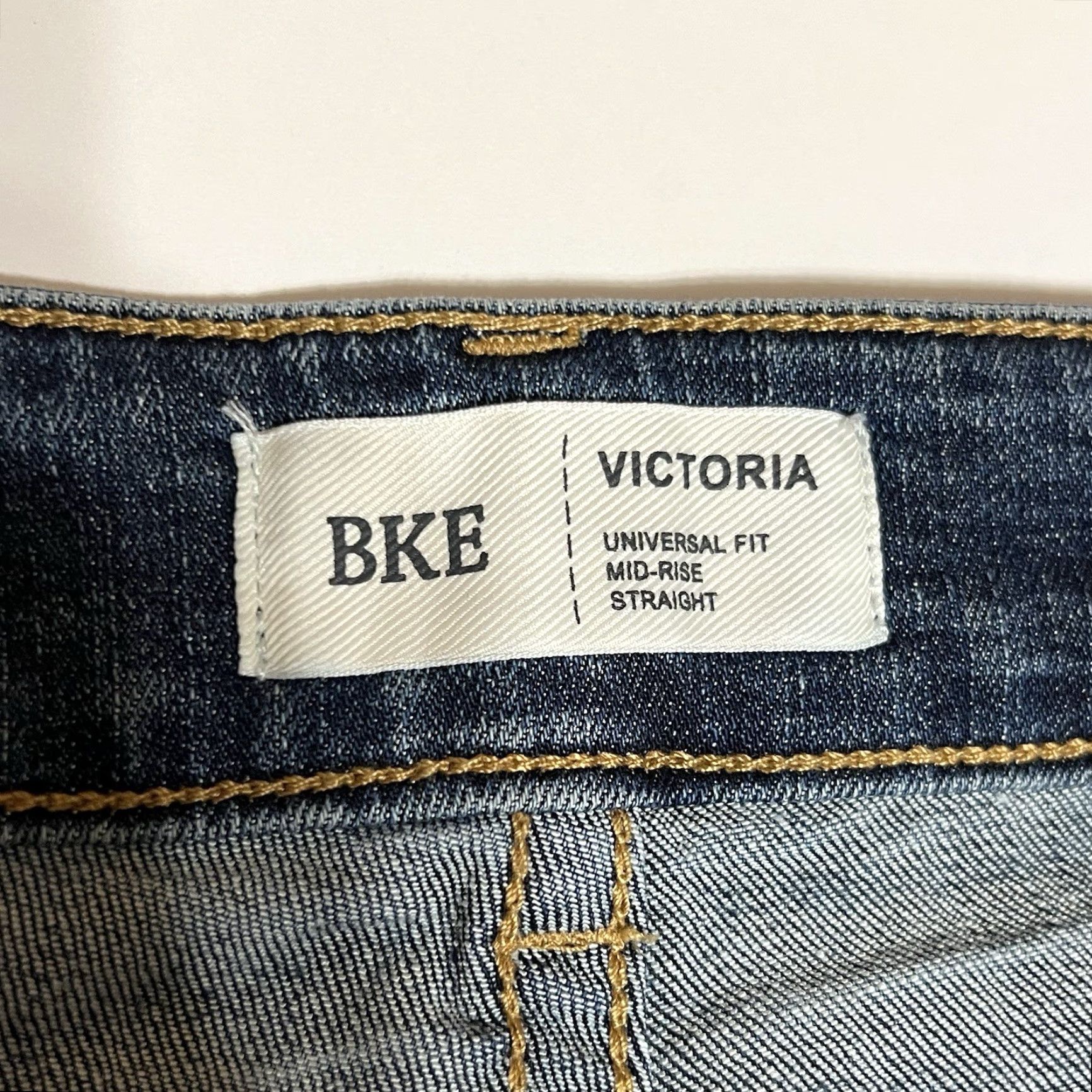 BKE BKE Victoria Straight Jeans Womens Tag 32x32 35x32 Blue Mid Rise Stretch Denim Distressed Pockets Zip Button Size 24" / US 00 / IT 34 - 7 Thumbnail