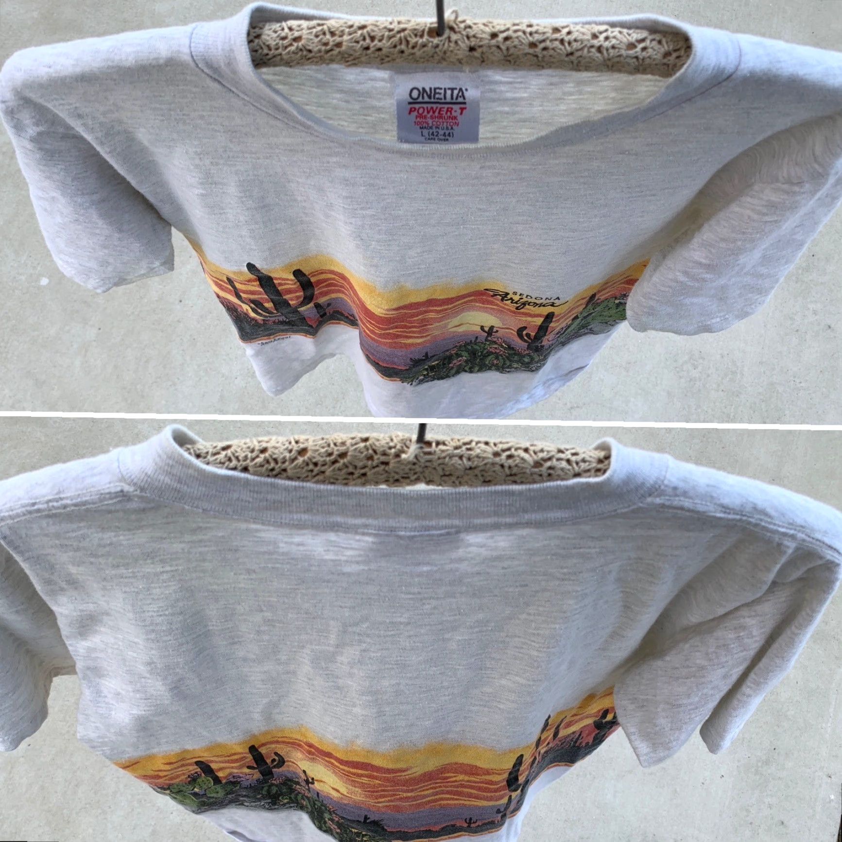 Vintage VINTAGE Oneita T-Shirt Desert Theme Sedona Arizona Gray Cotton Short Sleeve L Men 1980s Graphic Print San Segal 1989 Regular Stitch Size US L / EU 52-54 / 3 - 6 Thumbnail