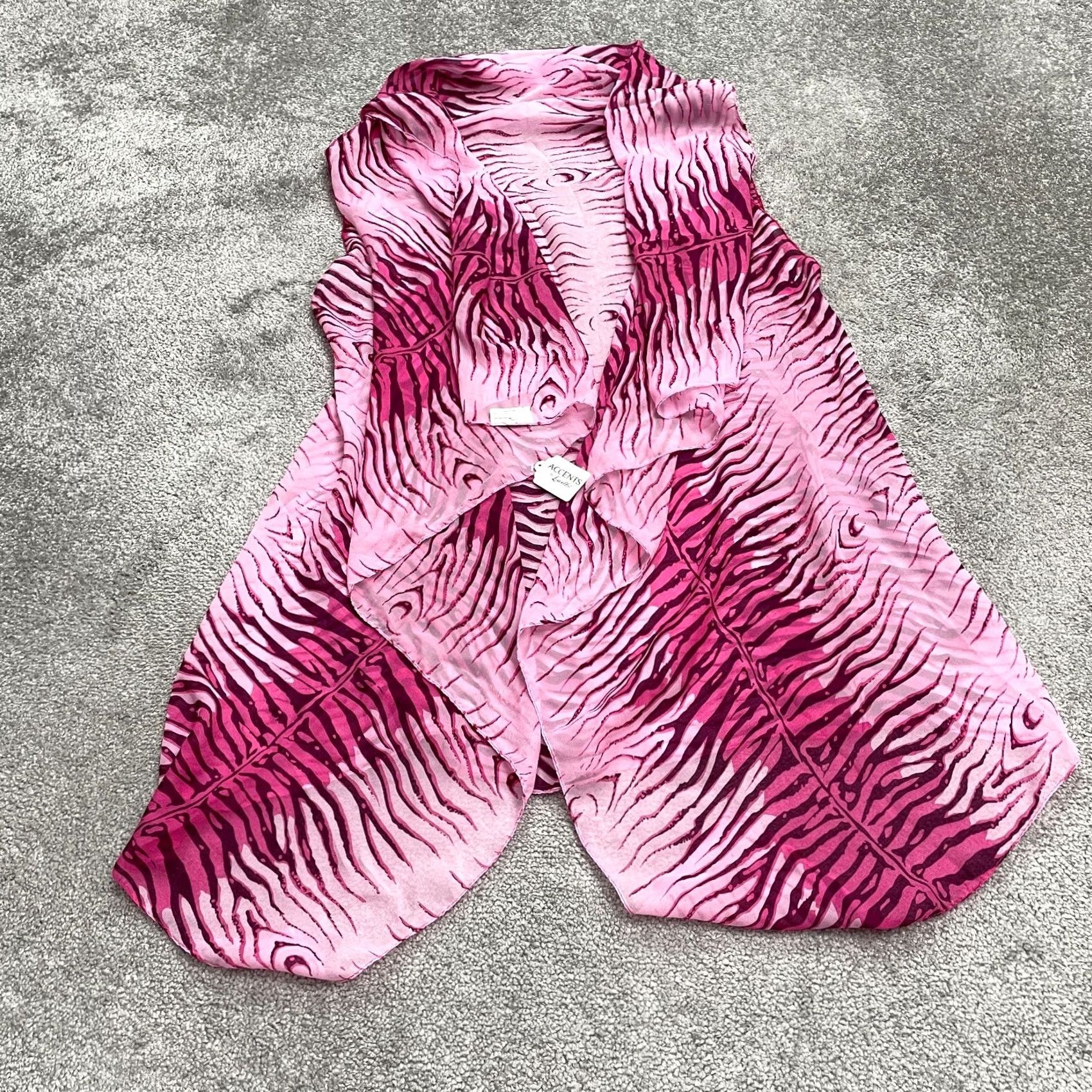 Vintage VINTAGE Accents By Lovello Womens Vest One Size Pink Zebra Print NWT Open Front Chiffon Sleeveless Mid-Length Summer Spring Beach Womens Size ONE SIZE - 2 Thumbnail