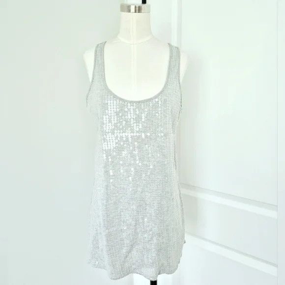 Laundry by Shelli Segal Light Heather Gray Sequin Scoop Neck Tank Top NWOT Size M / US 6-8 / IT 42-44 - 2 Thumbnail