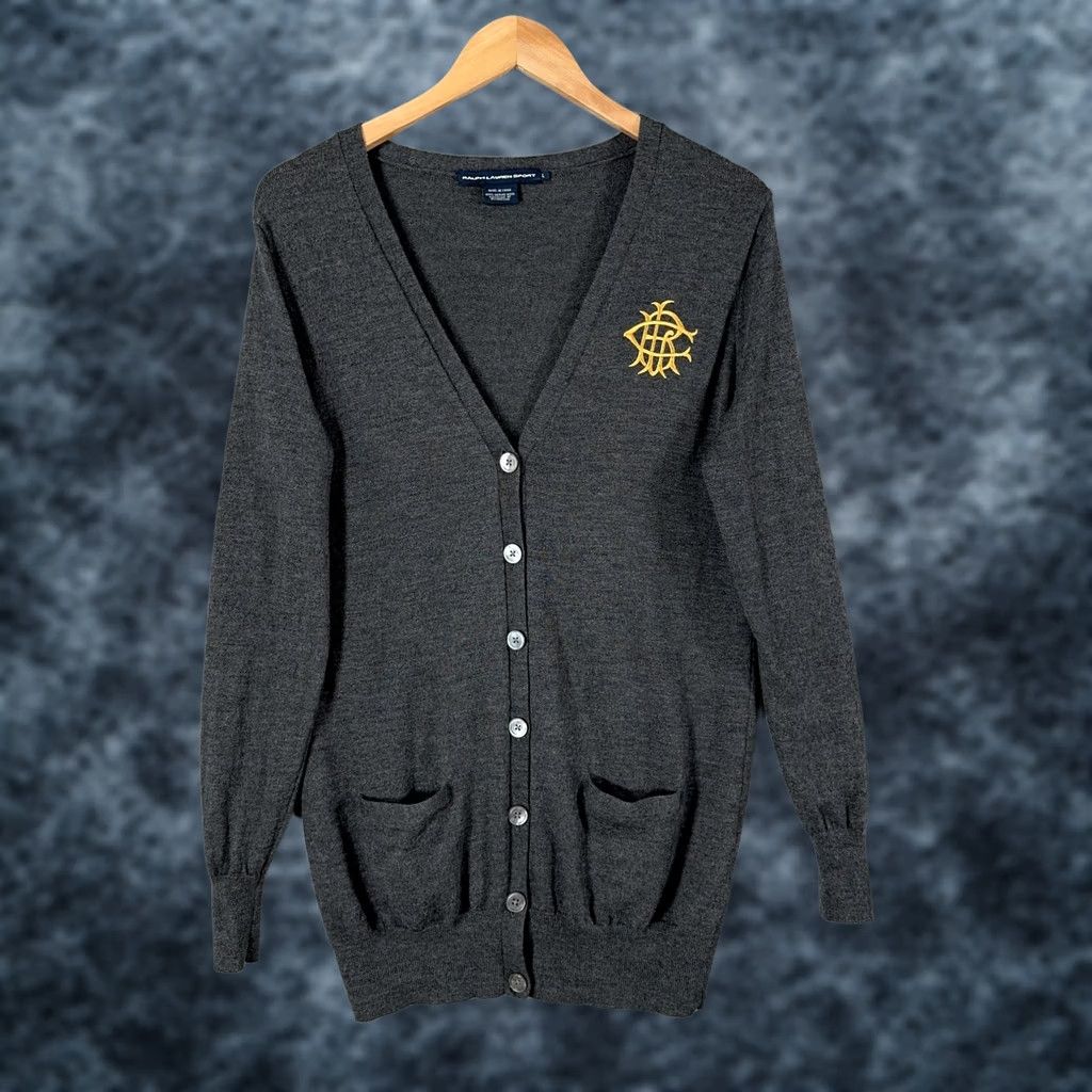 Polo Ralph Lauren VINTAGE Ralph Lauren Sport Cardigan Women L Gray Merino Wool V-Neck Embroidered Crest Front Pockets 90s Moments Size L / US 10 / IT 46 - 1 Thumbnail