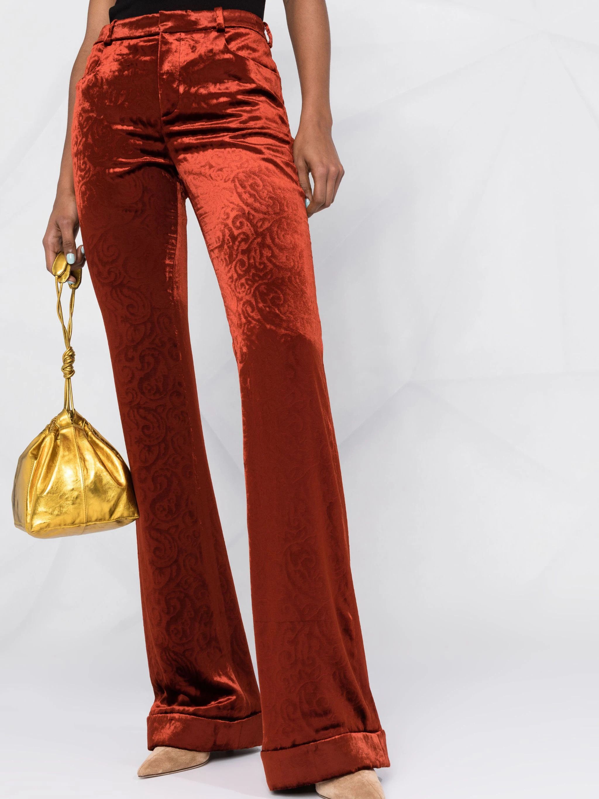 Saint Laurent Paris o1s1wg111024 Flared Pants in Velvet in Brown/Orange Size 27" / US 4 / IT 40 - 3 Thumbnail