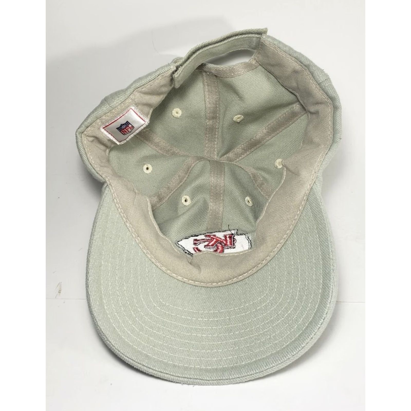NFL VINTAGE NFL Kansas City KC Baseball Style Hat Cap With Strap Beige 90's Mens Adjustable Hat Cap Beige KC Football Style Cap Size ONE SIZE - 7 Thumbnail