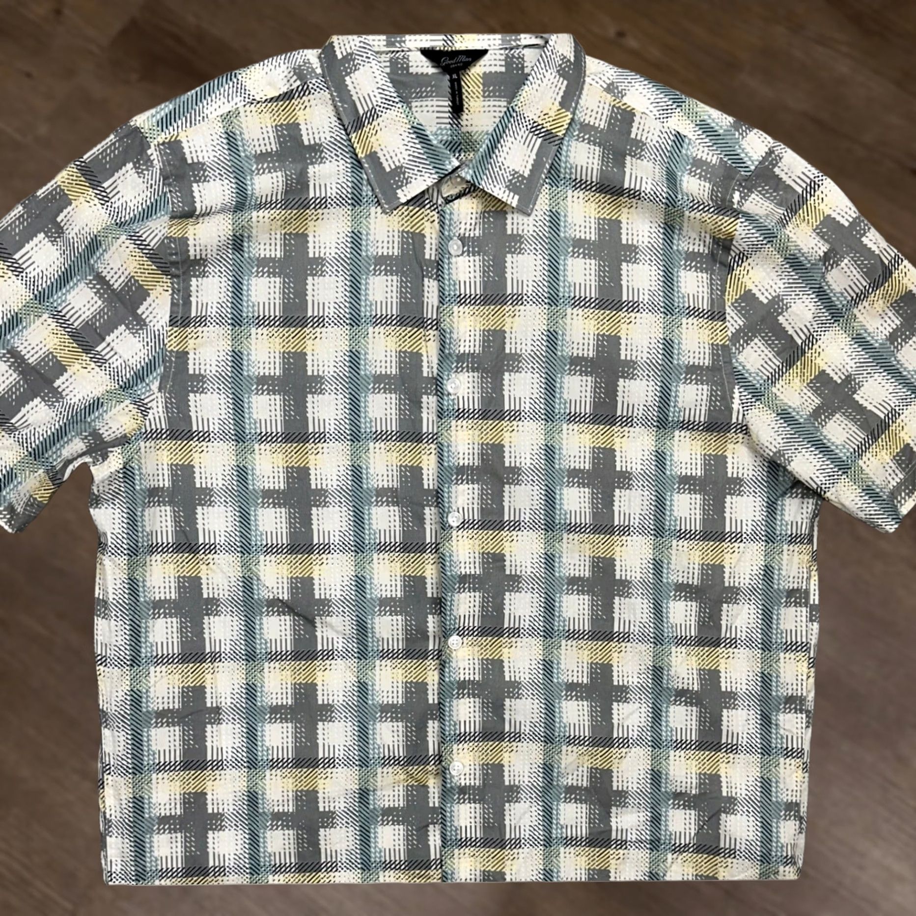 J Brand Goodman Brand Adult Men Button Up Shirt XL Gray Yellow Plaid Short Sleeve Casual Size US XL / EU 56 / 4 - 1 Thumbnail