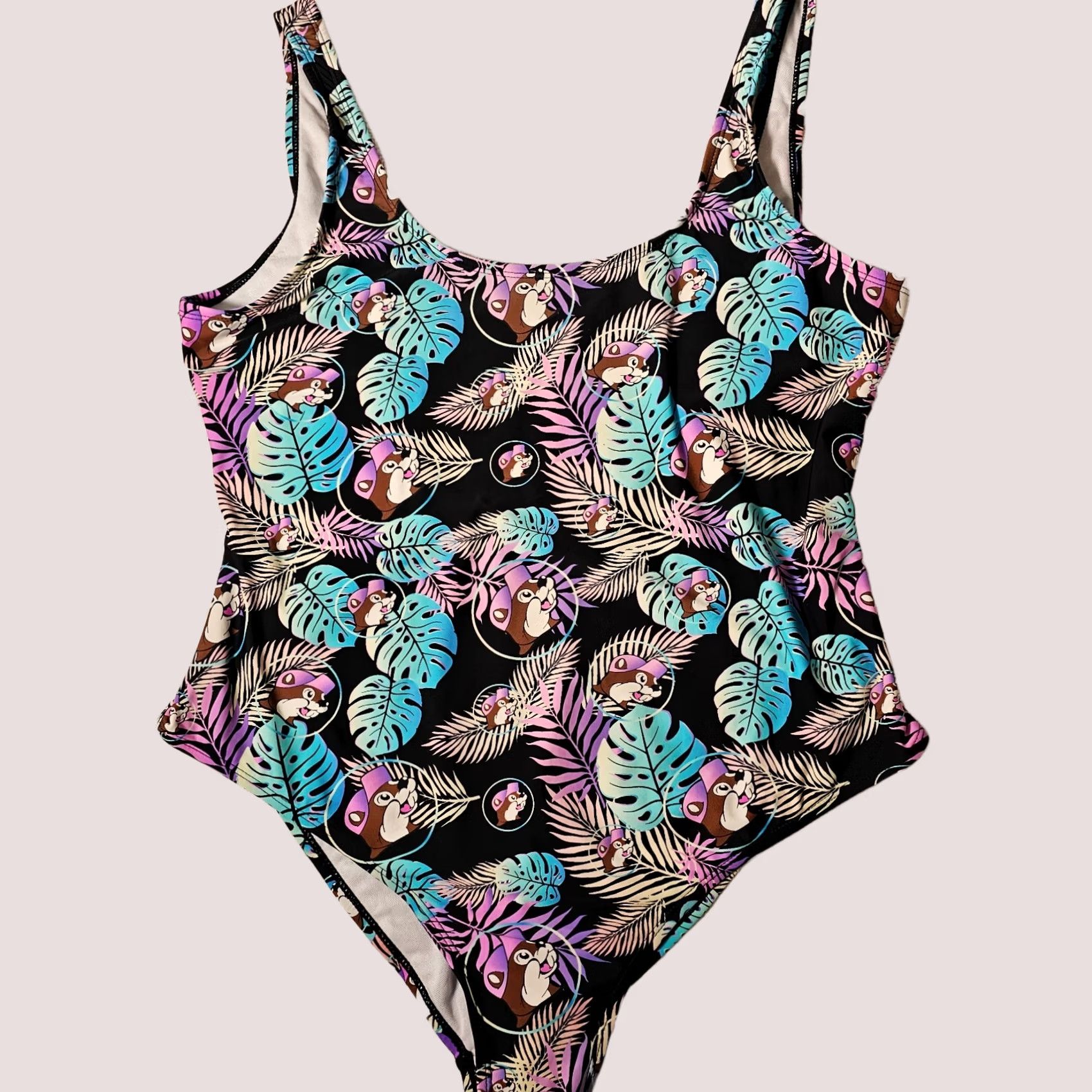 Vintage Buc-ee's One Piece Palm Leaf Black 2X Women’s Swimsuit Nylon Spandex Padded Lightweight Breathable Vintage: No (adjusted under constraints) Size ONE SIZE - 1 Thumbnail