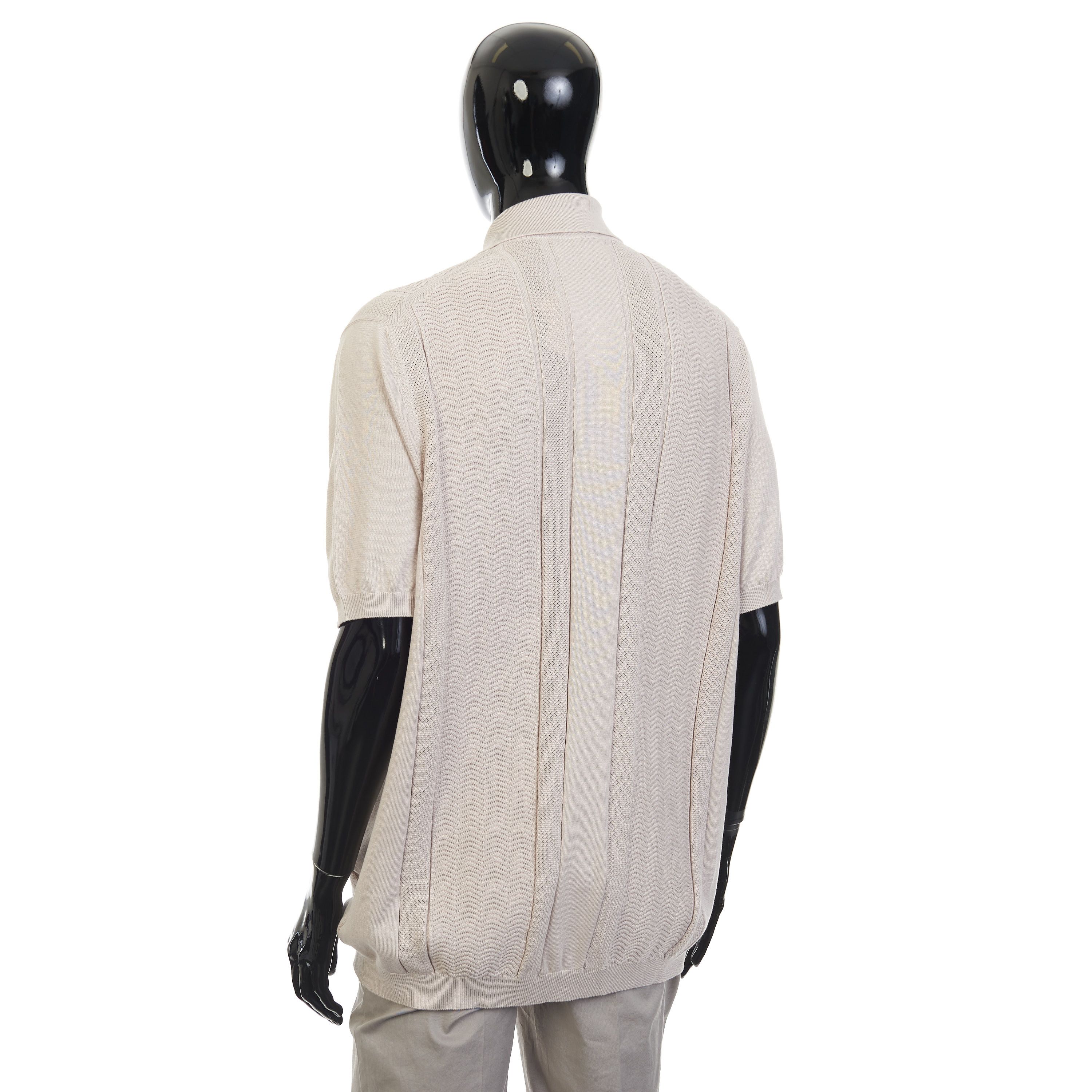 Brunello Cucinelli Beige Cotton Knit Polo With Jacquard Stripes Size 60 Size US XXL / EU 58 / 5 - 4 Thumbnail