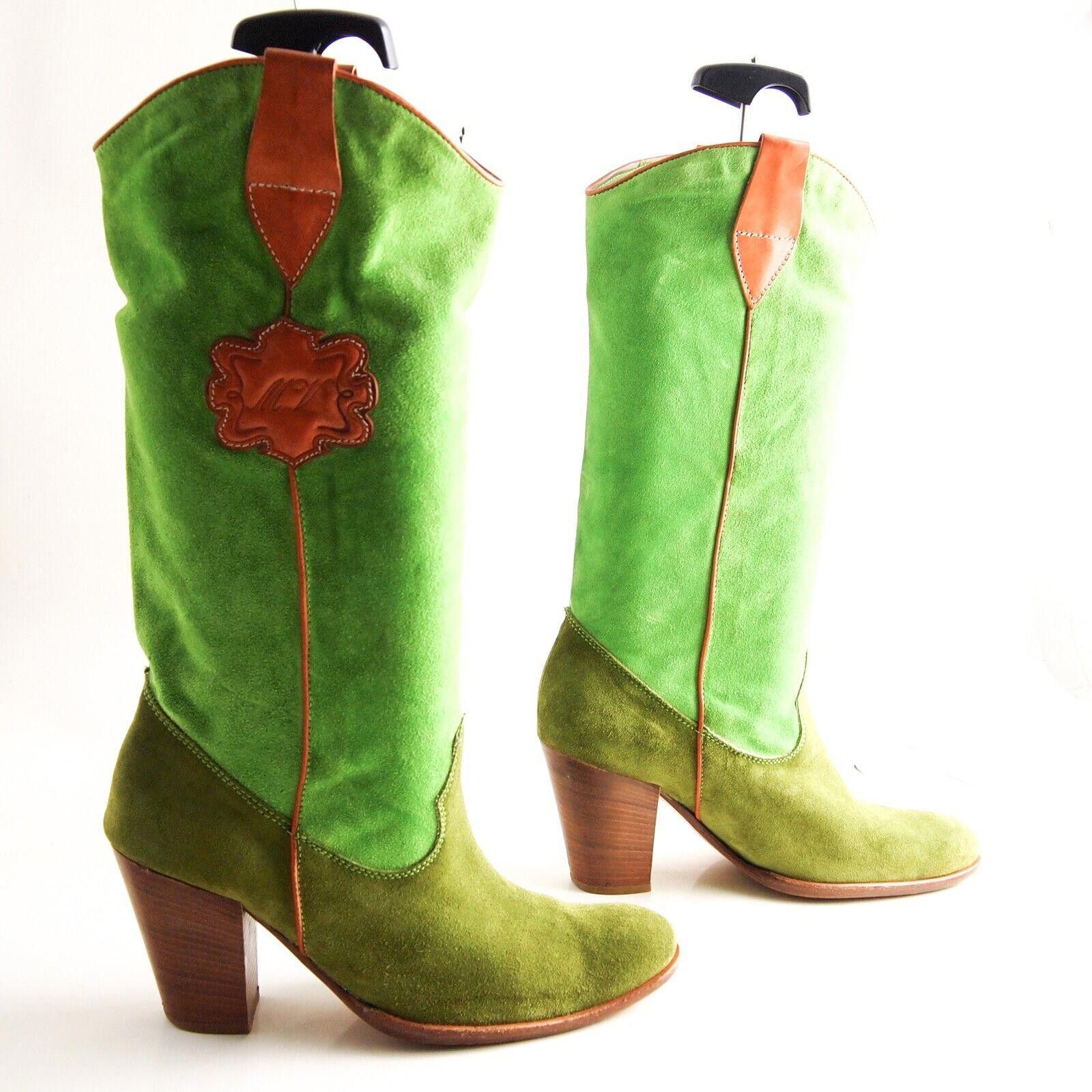 Designer Mauro Volponi Western Boots Green Suede US 9 EU 39 Size US 9 / IT 39 - 4 Thumbnail