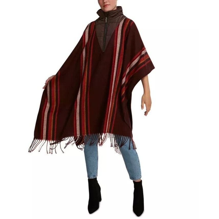 Steve Madden Steve Madden Striped Puff-neck, Poncho (Puffcho), Maroon Size ONE SIZE - 1 Thumbnail