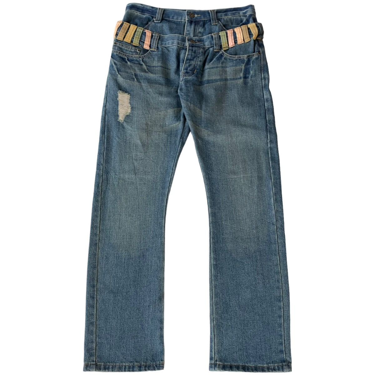 Japanese Brand 2000s Japanese Brand Browny Double Waist distressed Jeans Size US 31 - 4 Thumbnail