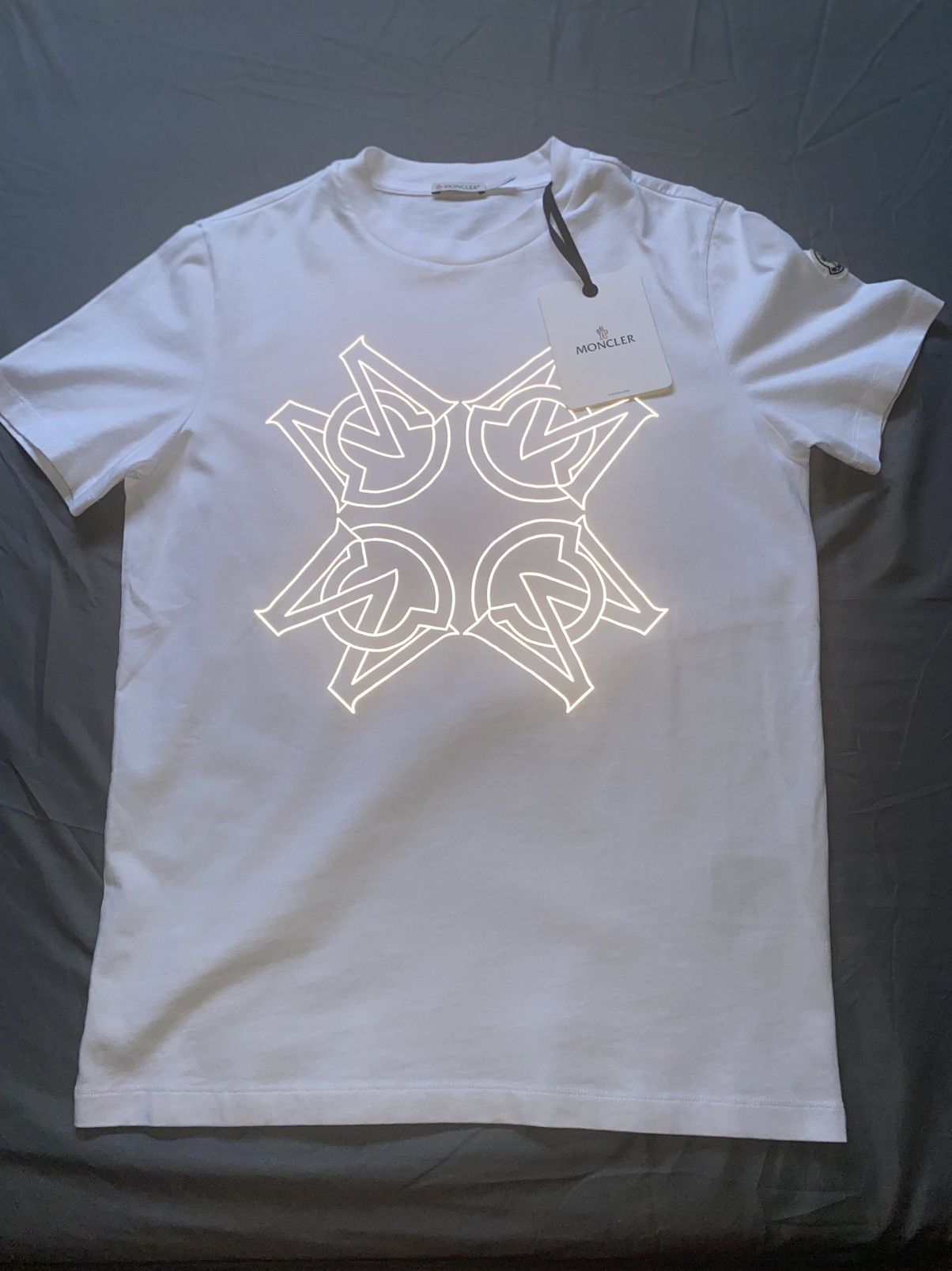 image of Moncler White Reflective T Shirt, Men's (Size Small)