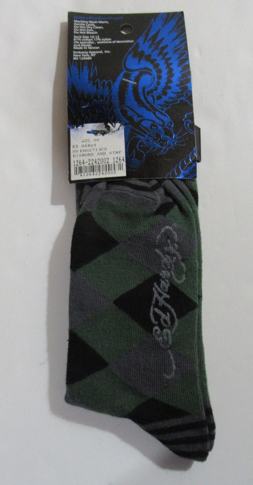 Ed Hardy Ed Hardy Love Life Trouser Socks Green Argyle 1 Single Pair Size ONE SIZE - 2 Thumbnail