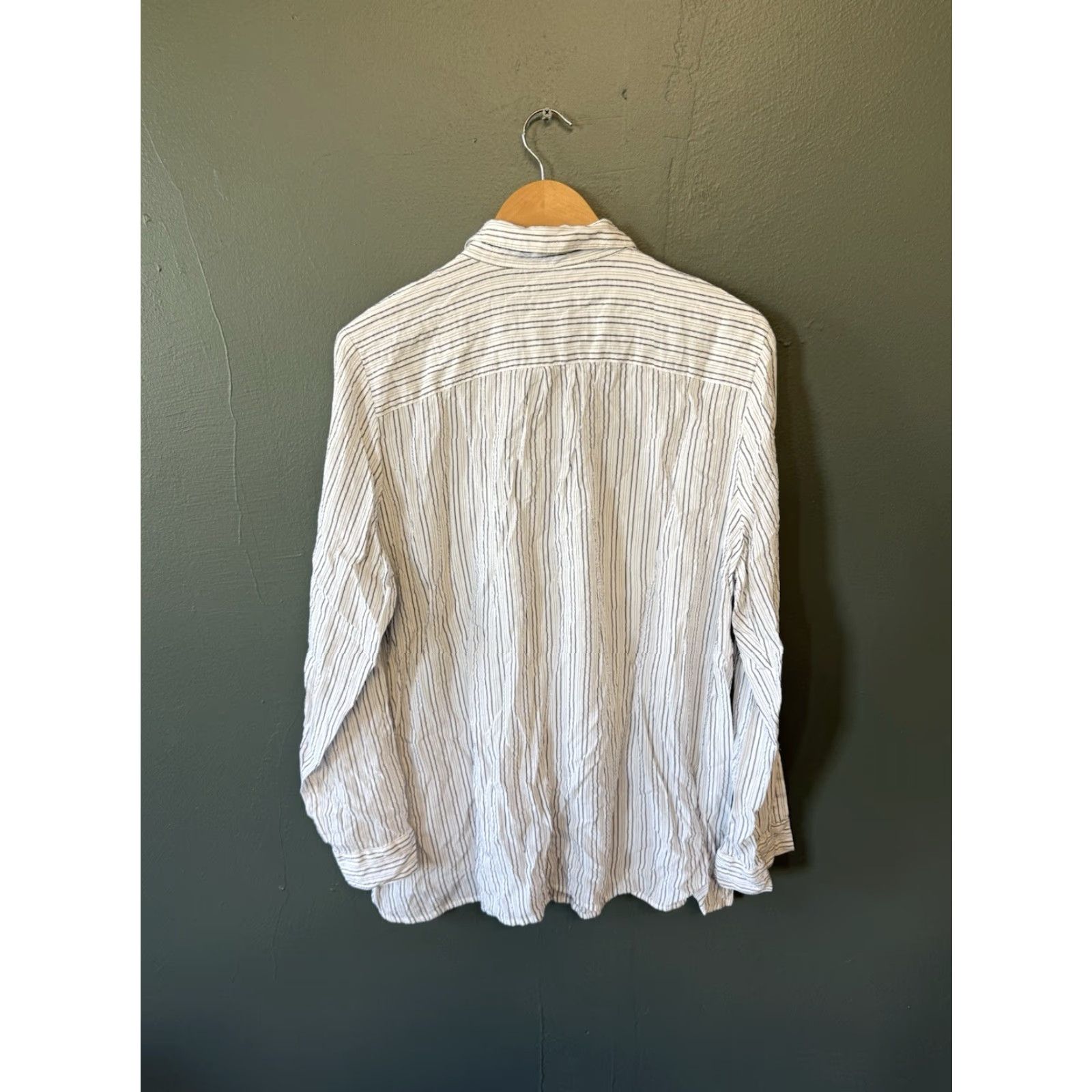 J. Jill J. Jill Womens White Long Sleeve Striped Linen Button Up Shirt XL Size XL / US 12-14 / IT 48-50 - 2 Thumbnail