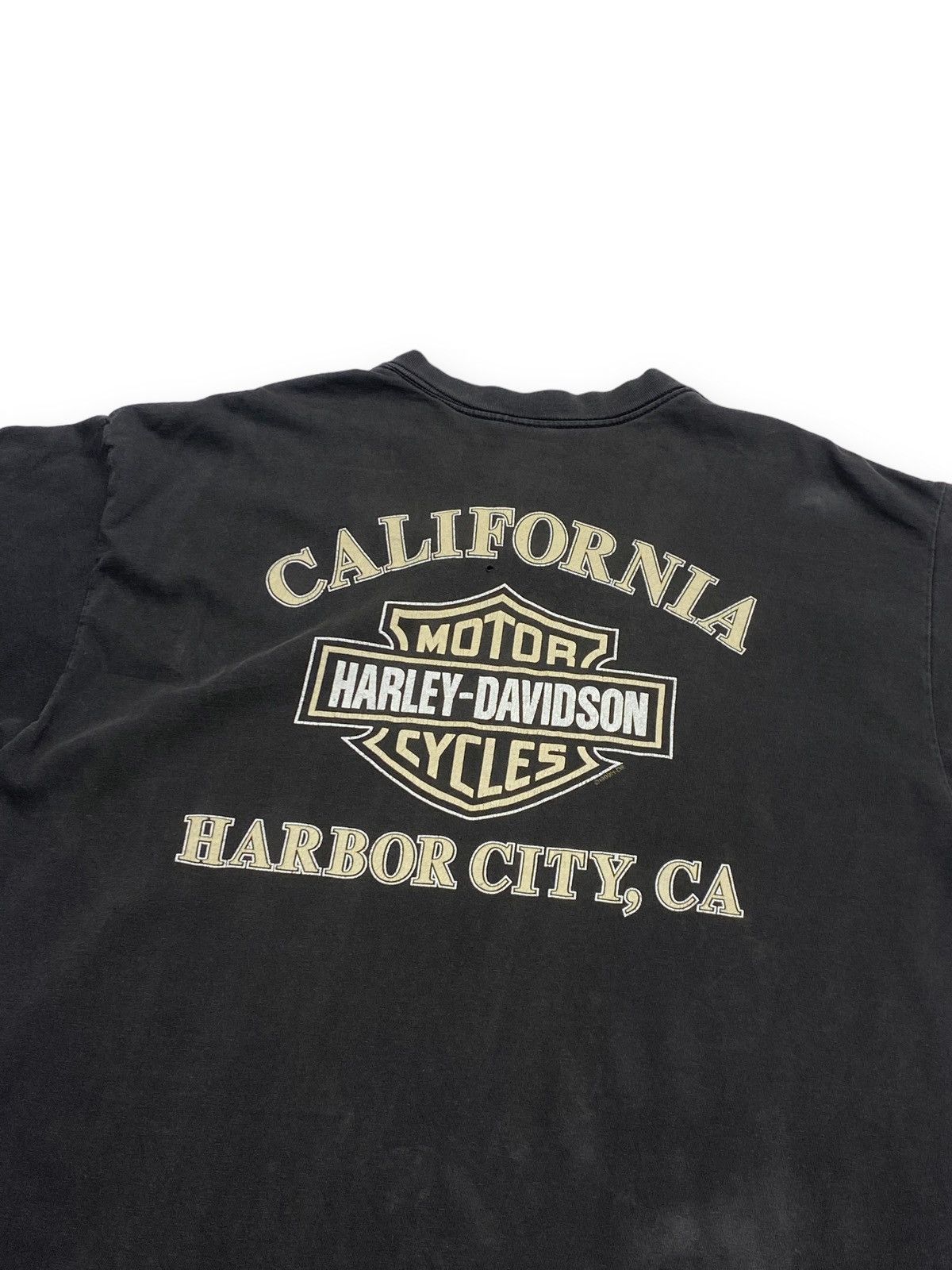 Harley Davidson 90s Vintage HARLEY DAVIDSON Black Faded Big Logo T Shirt Size US XXL / EU 58 / 5 - 6 Thumbnail
