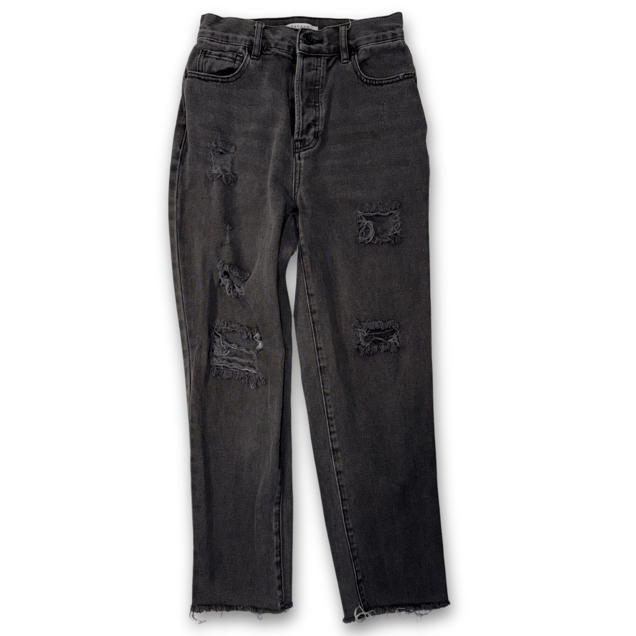 Pacsun Distressed High Rise Straight Leg Jeans | 25" | Black Denim Size 25" / US 0 / IT 36 - 1 Thumbnail