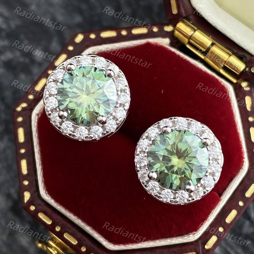 Other NEW 2ct. t.w. Blue Green Moissanite Round Halo Stud Earrings Size ONE SIZE - 1 Thumbnail