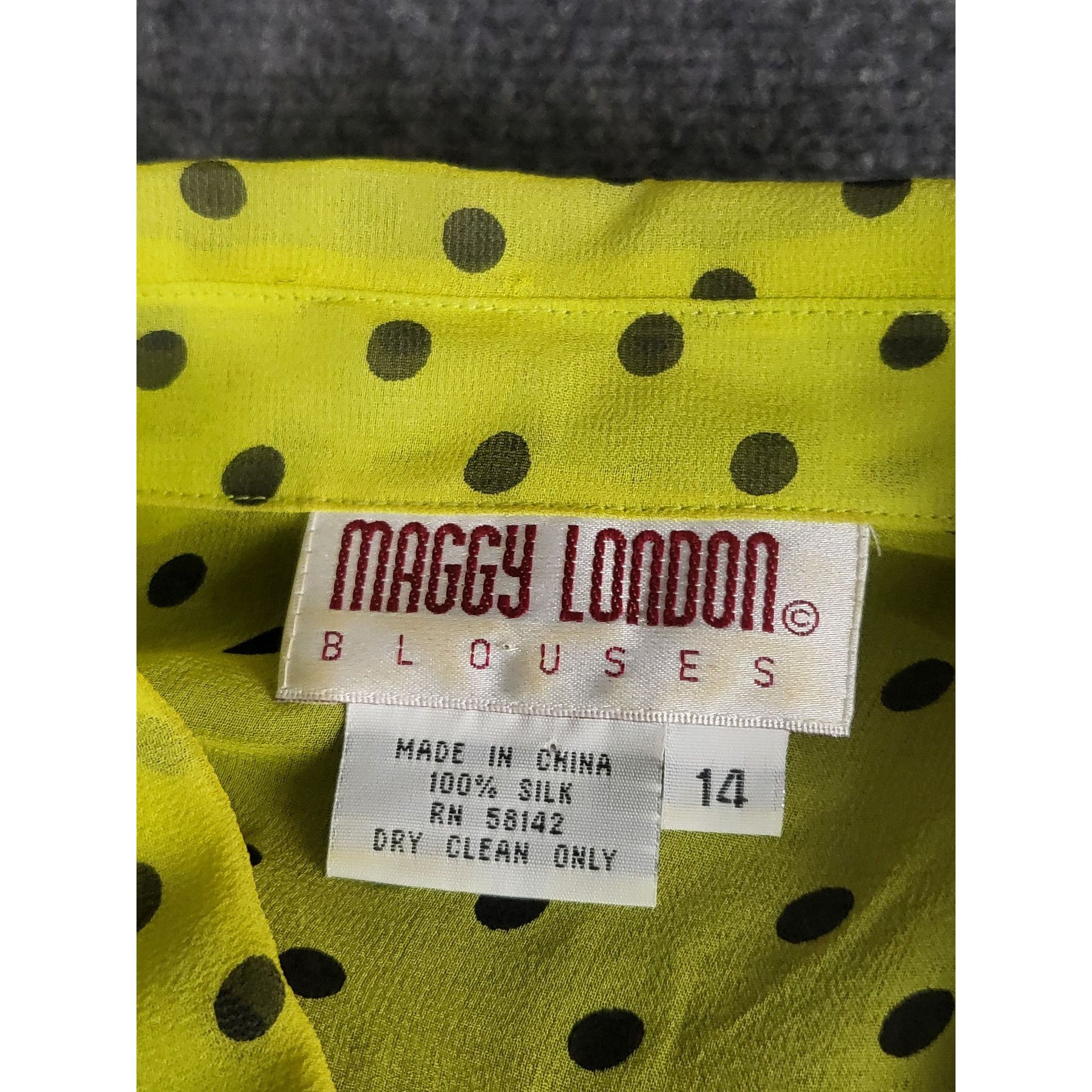 MAGGY LONDON Maggy London Polkadot Silk Blouses Women Sz 14 Yellow Black Size XL / US 12-14 / IT 48-50 - 5 Thumbnail