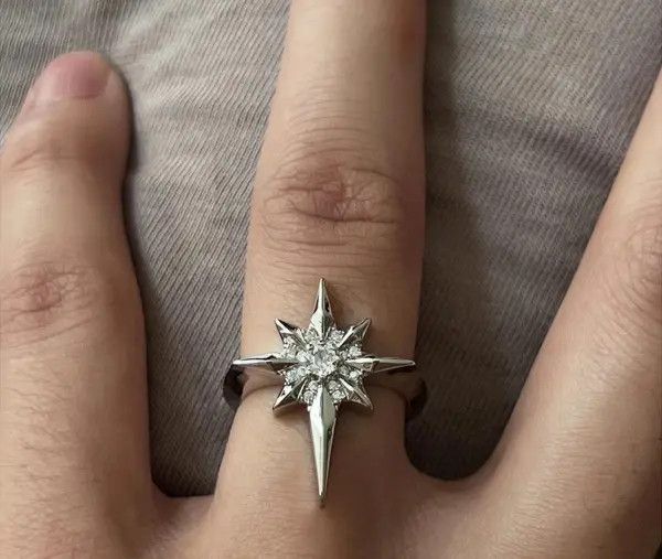 Jewelry Silver Starburst Crystal Ring, Adjustable Silver Band Size ONE SIZE - 2 Thumbnail