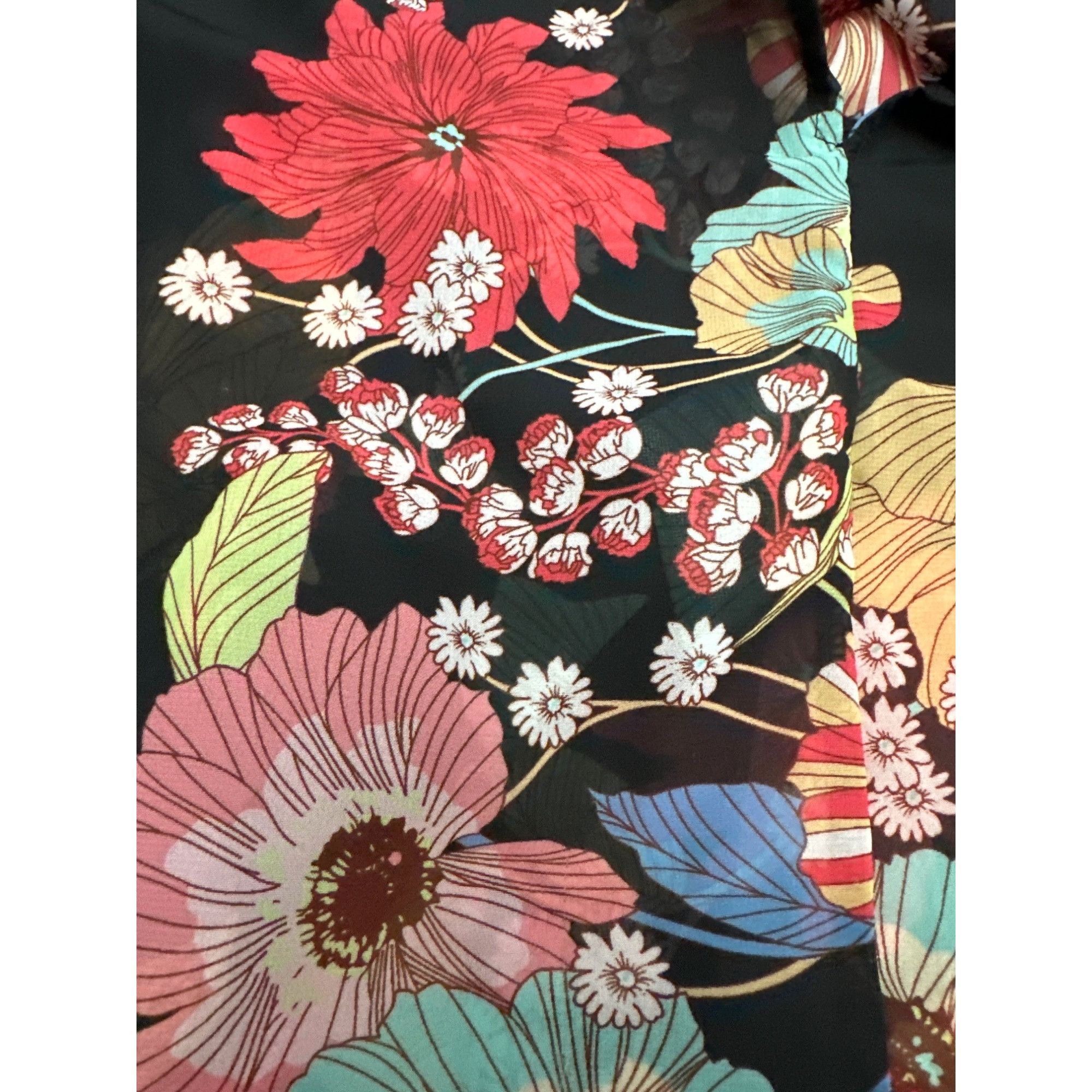 Other CCC Floral Sheer Black Print Tunic Cover Up V Neck Dolman Sl Size ONE SIZE - 7 Thumbnail