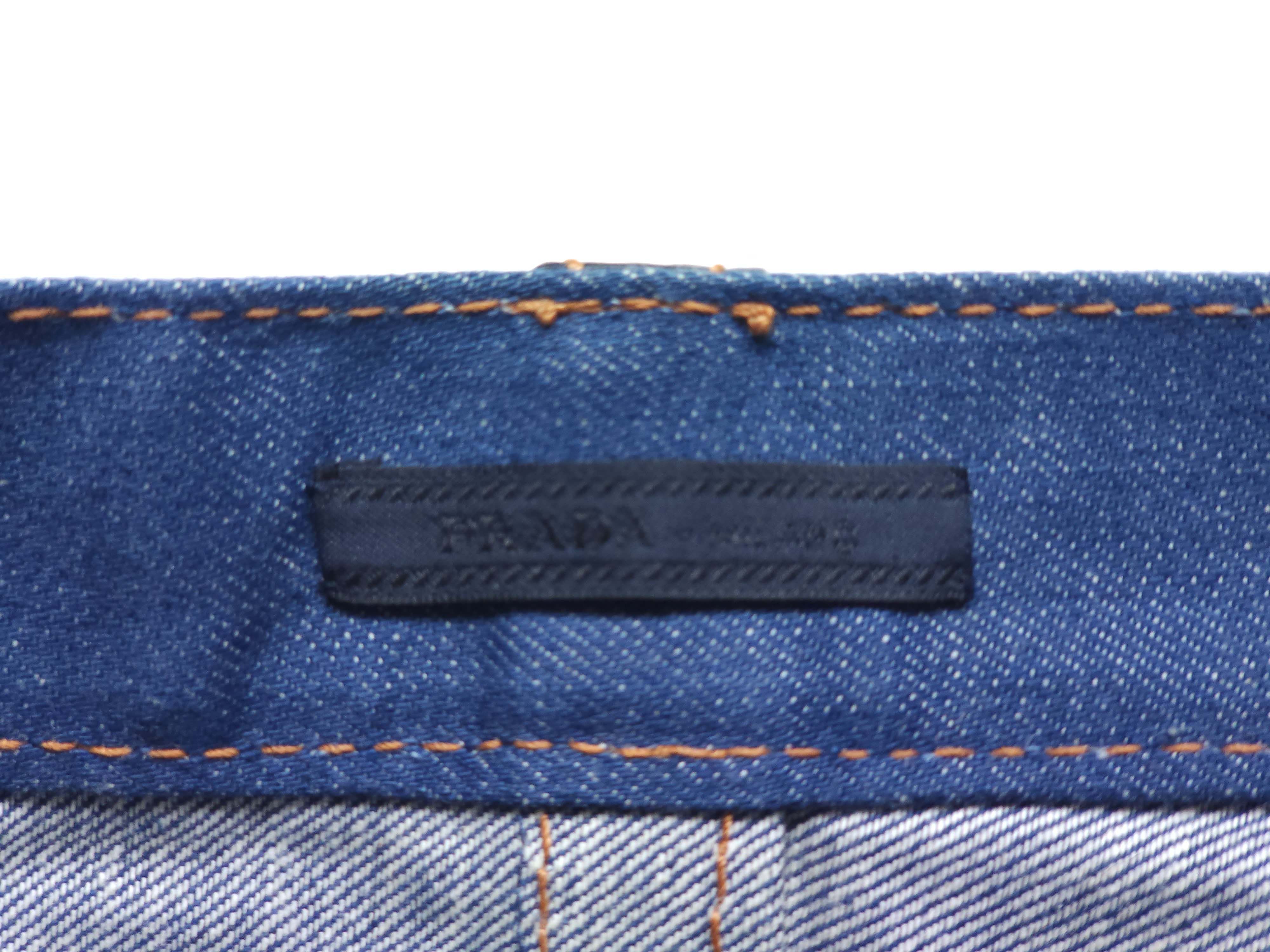 Prada S/S 2015 Unisex Navy Leather Trimmed Blue Jeans Pants Size US 34 / EU 50 - 8 Thumbnail