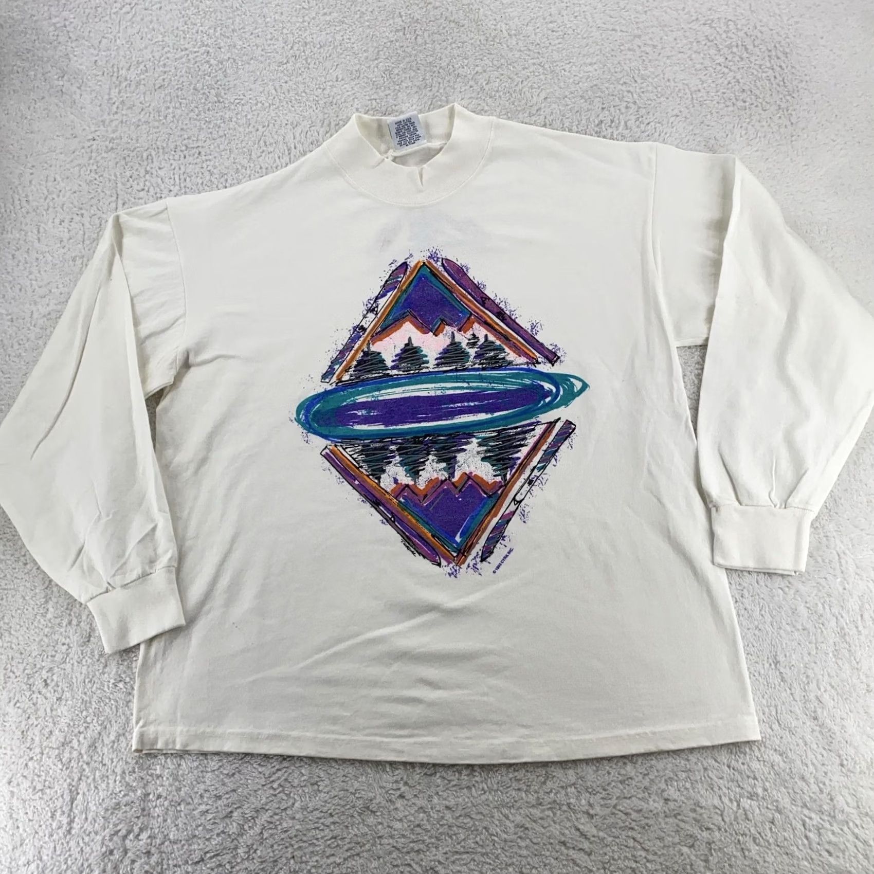 Vintage VINTAGE Ski Mountain L/S Mock Neck Shirt Mens XL White CYRK T-Shirt Graphic Print Retro Outdoor 90s Mens Shirts Size US XL / EU 56 / 4 - 2 Thumbnail