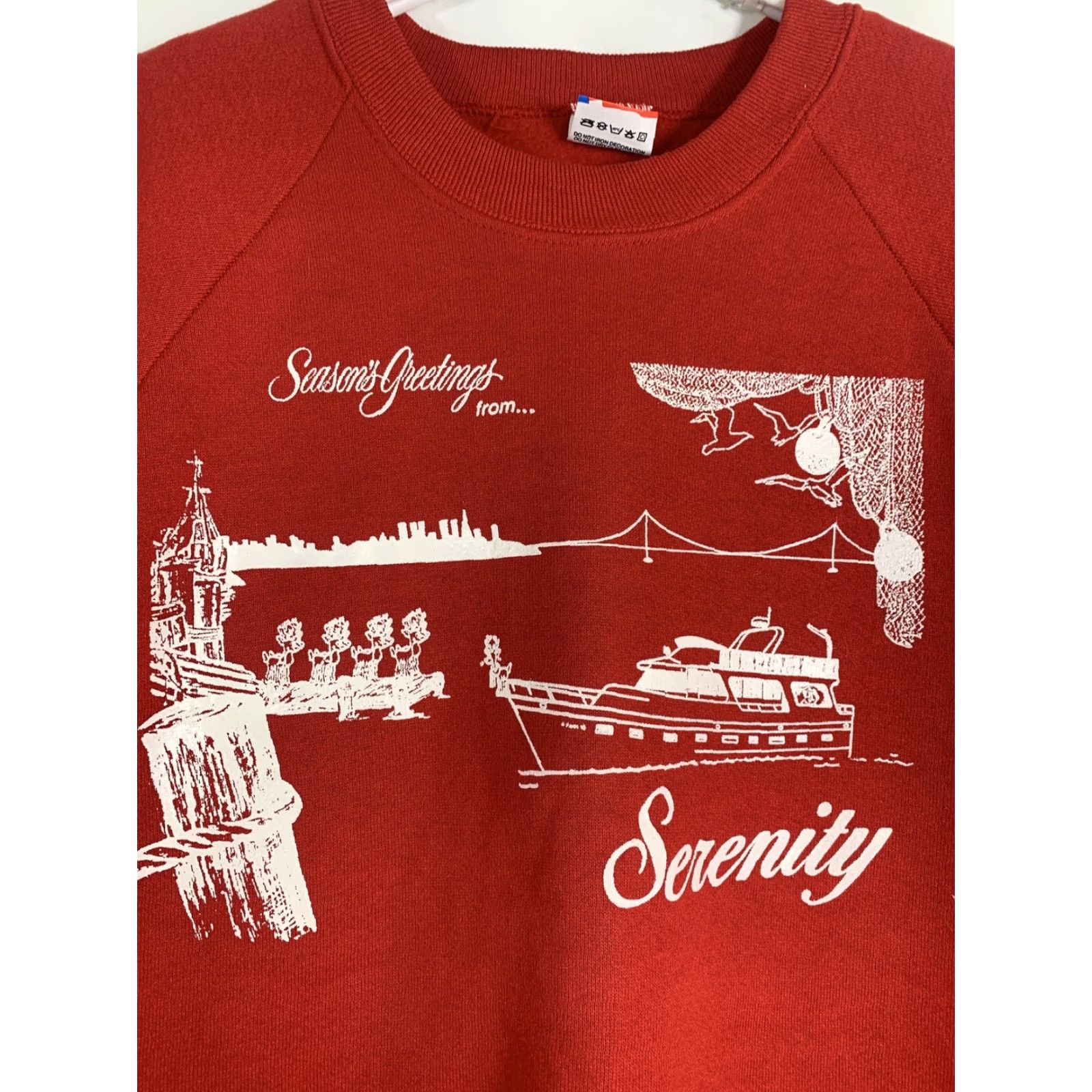 Jerzees VINTAGE Jerzees Unisex L Red Serenity Seasons Greetings Crew Neck Sweater Size US L / EU 52-54 / 3 - 4 Thumbnail