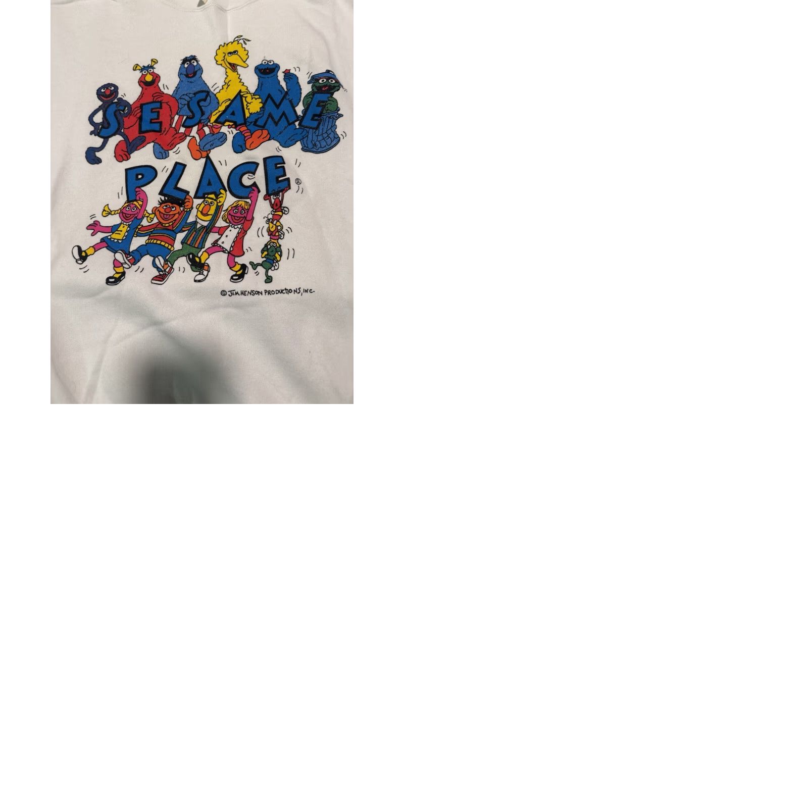 Vintage VINTAGE Sesame Place Elmo Big Bird White Sweatshirt Large NWT USA Shirt Mens 90s Graphic Print Crew Neck Cotton Knit Sungert? Size US L / EU 52-54 / 3 - 11 Thumbnail