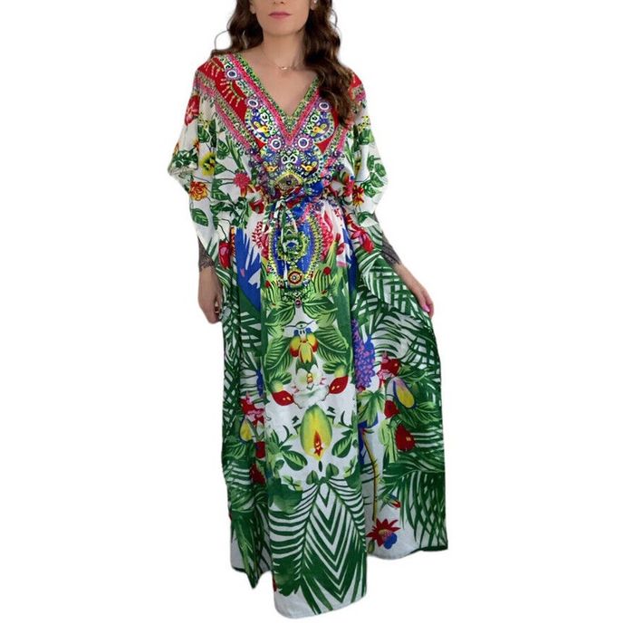 Other Swarna Greece Tropical Rhinestone Kaftan Dress Free Size | Grailed