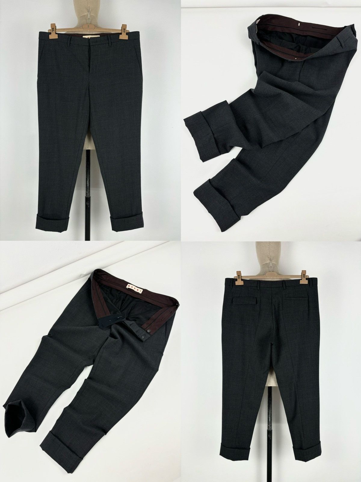 Maison Margiela × Marni × Tom Ford Unisex Commessa Wool Italy Classic Grey Pants Pocket Tapered Trousers 44 Size US 35 - 1 Thumbnail