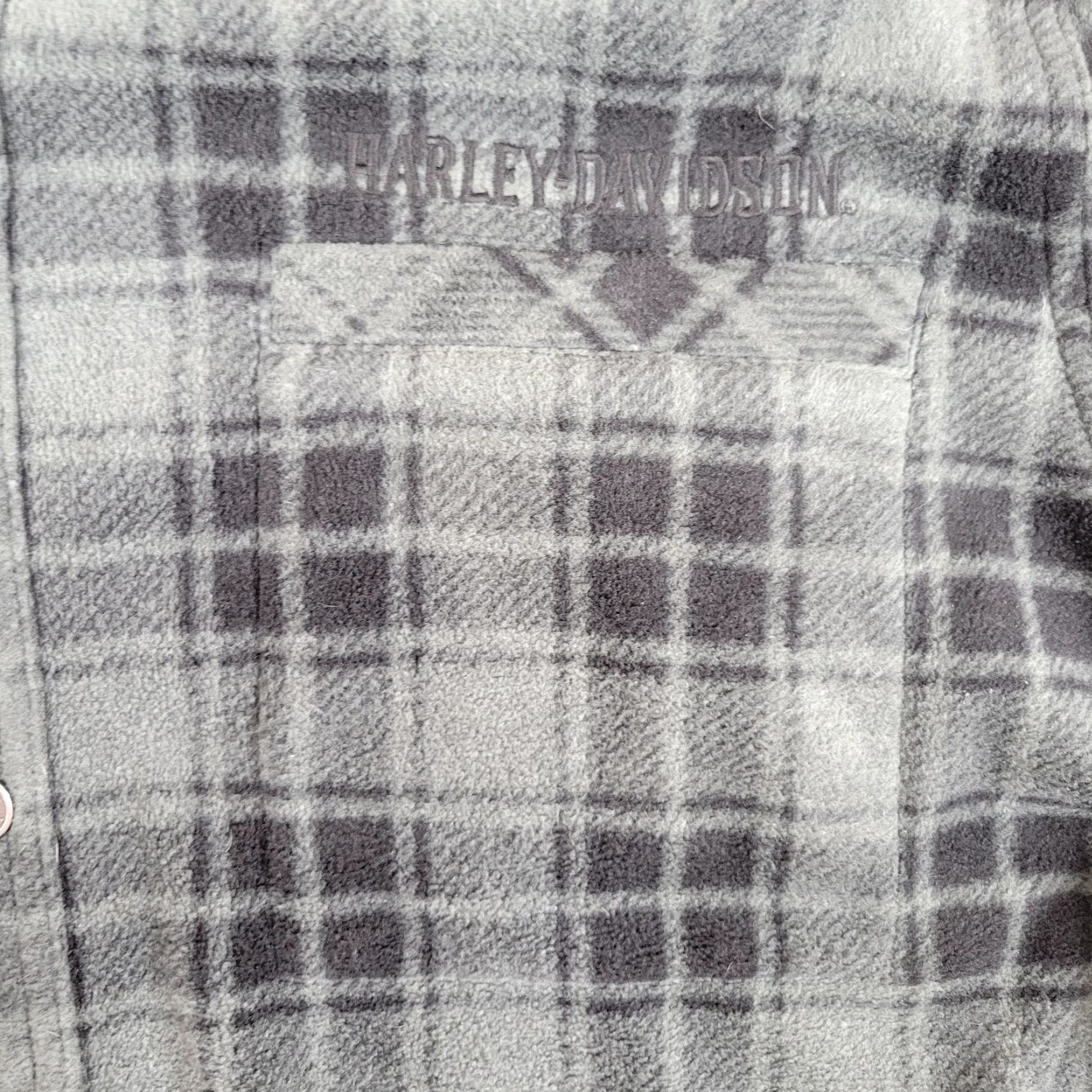 Harley Davidson Harley-Davidson Shacket Mens 2XL Plaid Gray Black Fleece Snap Shirt Jacket Shacket Size US XXL / EU 58 / 5 - 4 Thumbnail