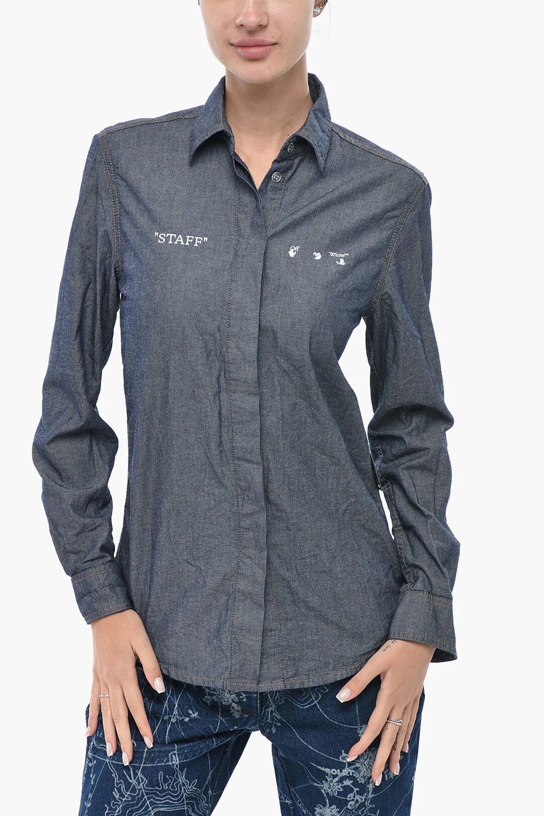 Off-White og1mm0426 Cotton Blouse in Blue Size XS / US 0-2 / IT 36-38 - 1 Thumbnail