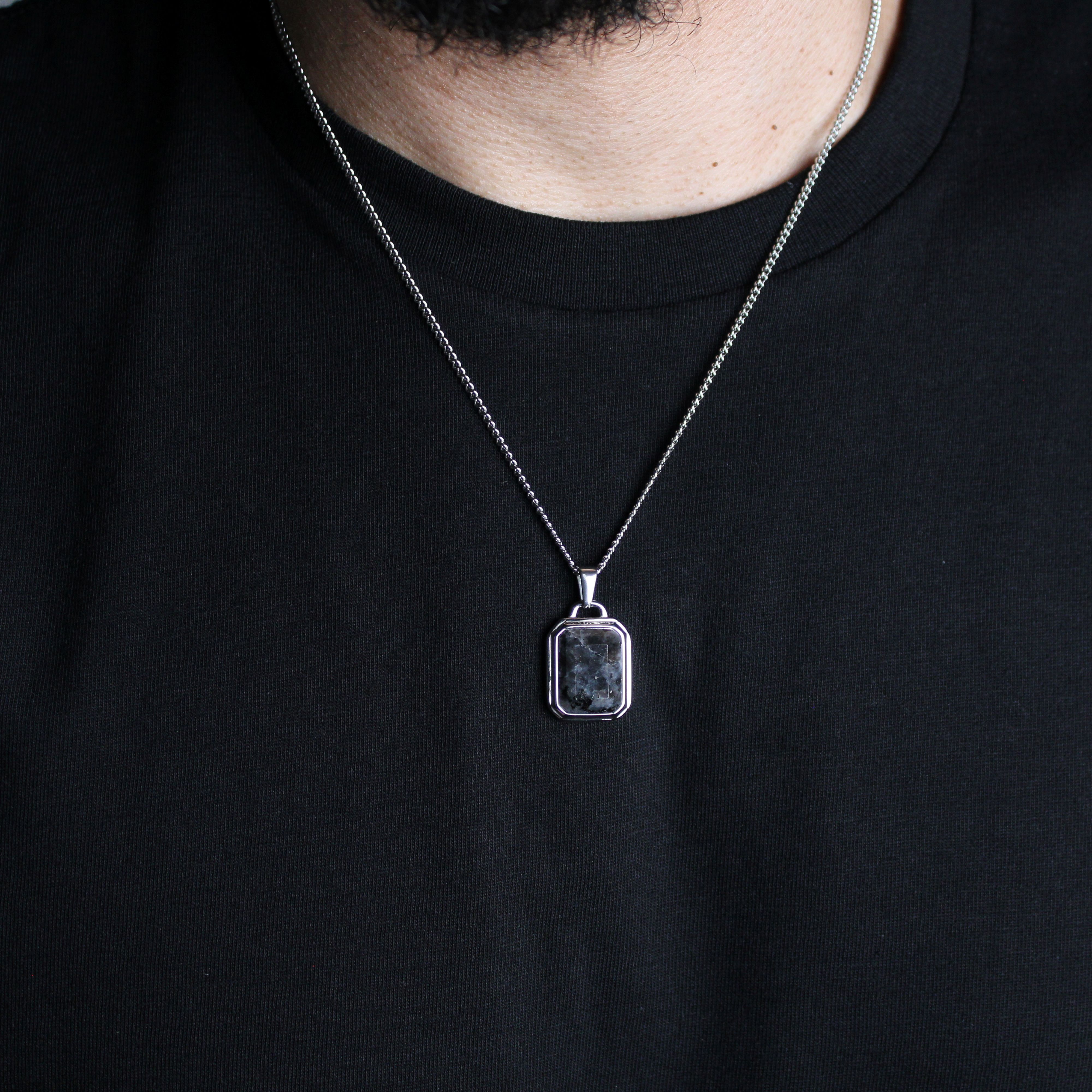 Jewelry Silver Black Spectrolite Pendant Necklace Size ONE SIZE - 1 Thumbnail